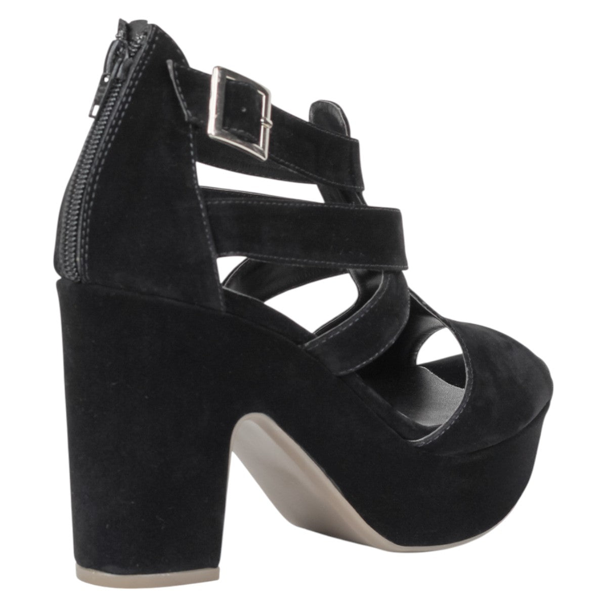 Foto 3 | Sandalia Con Tacón Exterior Terciopelo Color Negro Para Mujer De Rbcollection