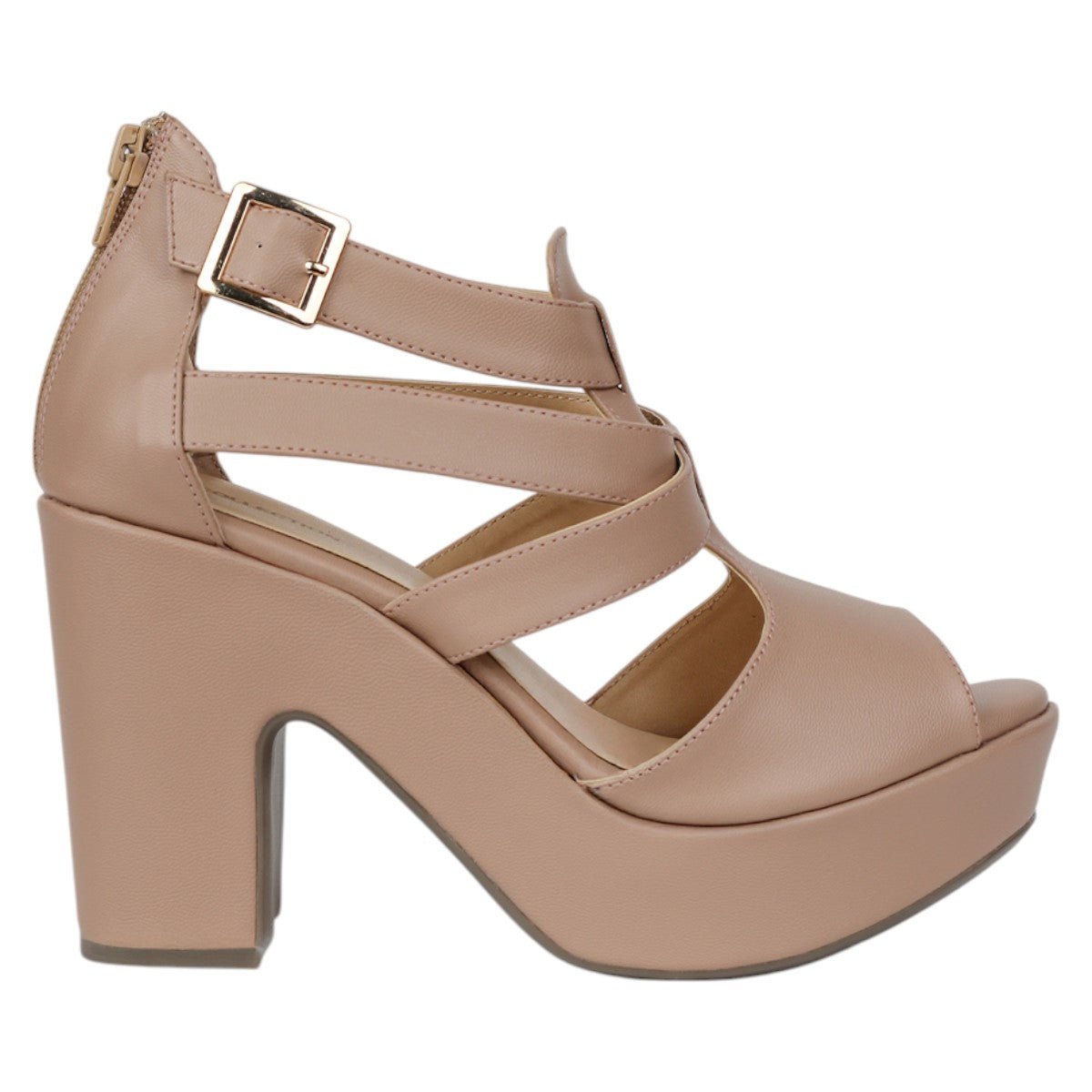 Foto 2 | Sandalia Con Tacón Exterior Piel Vegana Color Beige Para Mujer De Rbcollection