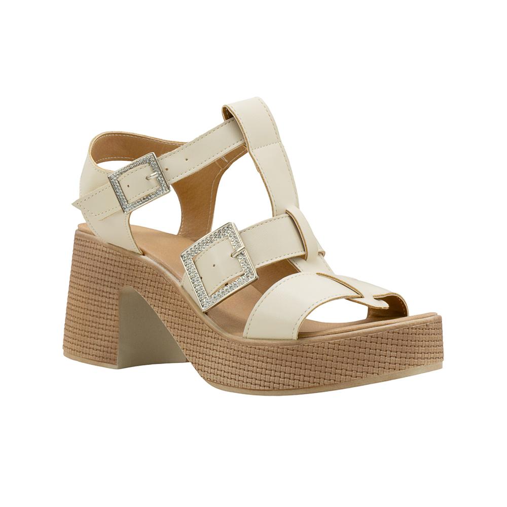 Zapatilla Plataforma Abierta Para Mujer Tacon Ancho Nude Beige