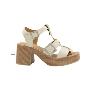 Foto 3 | Zapatilla Plataforma Abierta Para Mujer Tacon Ancho Nude Beige