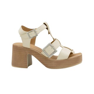 Foto 4 | Zapatilla Plataforma Abierta Para Mujer Tacon Ancho Nude Beige