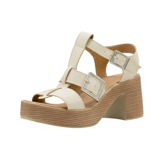 Foto 5 | Zapatilla Plataforma Abierta Para Mujer Tacon Ancho Nude Beige