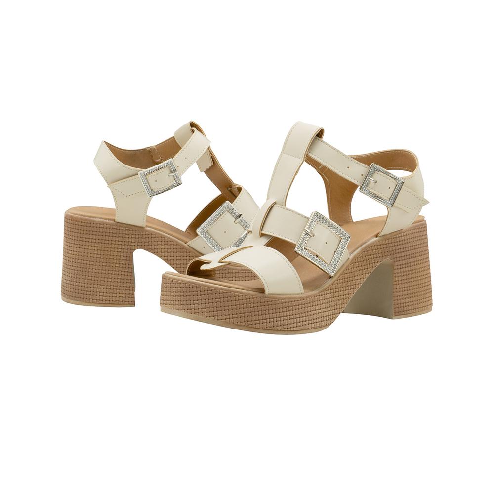 Foto 7 pulgar | Zapatilla Plataforma Abierta Para Mujer Tacon Ancho Nude Beige