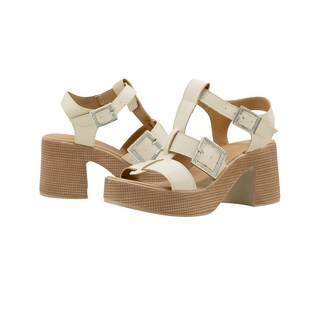 Foto 6 | Zapatilla Plataforma Abierta Para Mujer Tacon Ancho Nude Beige