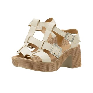 Foto 7 | Zapatilla Plataforma Abierta Para Mujer Tacon Ancho Nude Beige