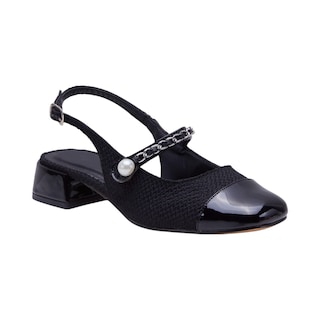 Foto 1 | Zapatillas Calzado Watanabe Color Negro Tacón Ancho Cadena Decorativa