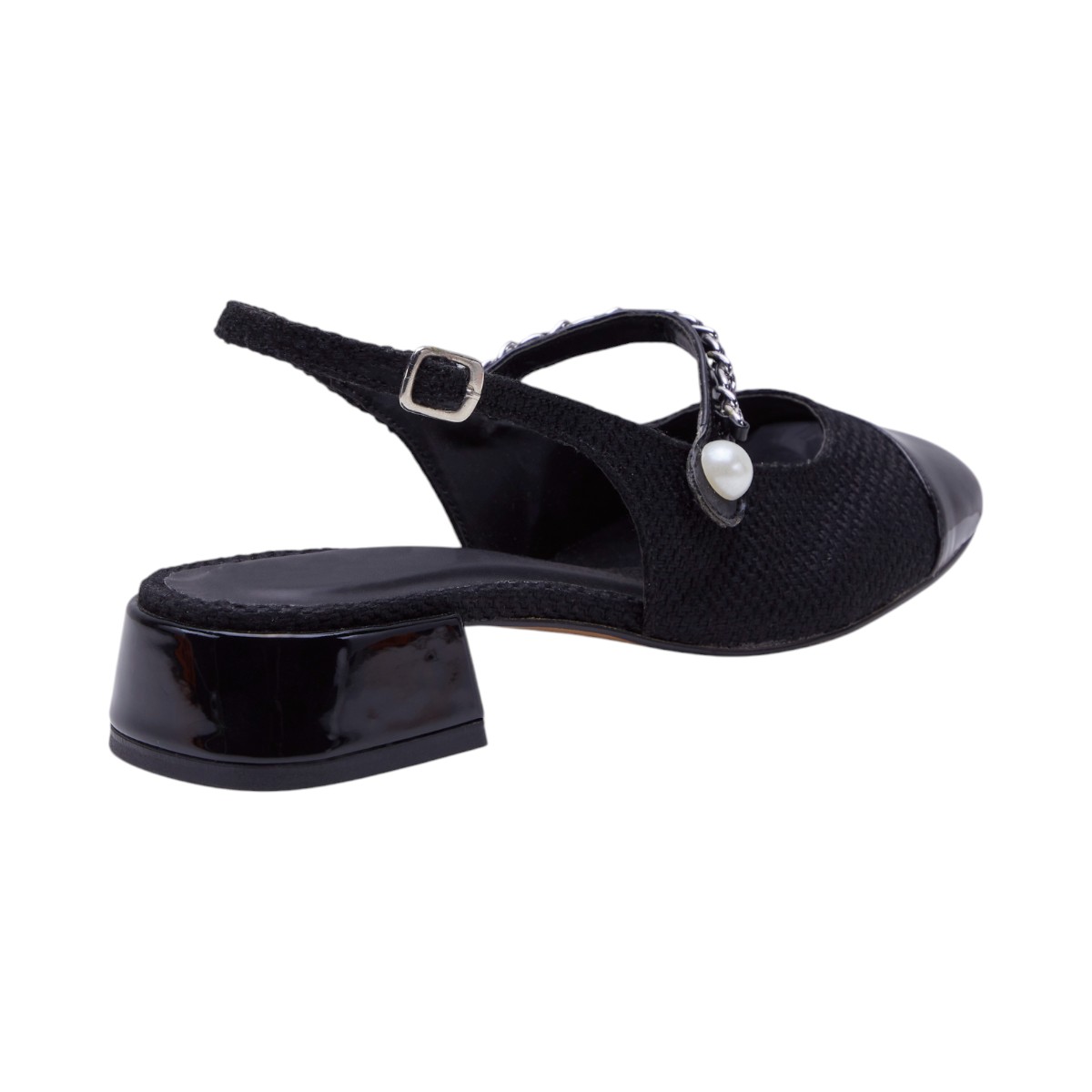 Foto 4 pulgar | Zapatillas Calzado Watanabe Color Negro Tacón Ancho Cadena Decorativa