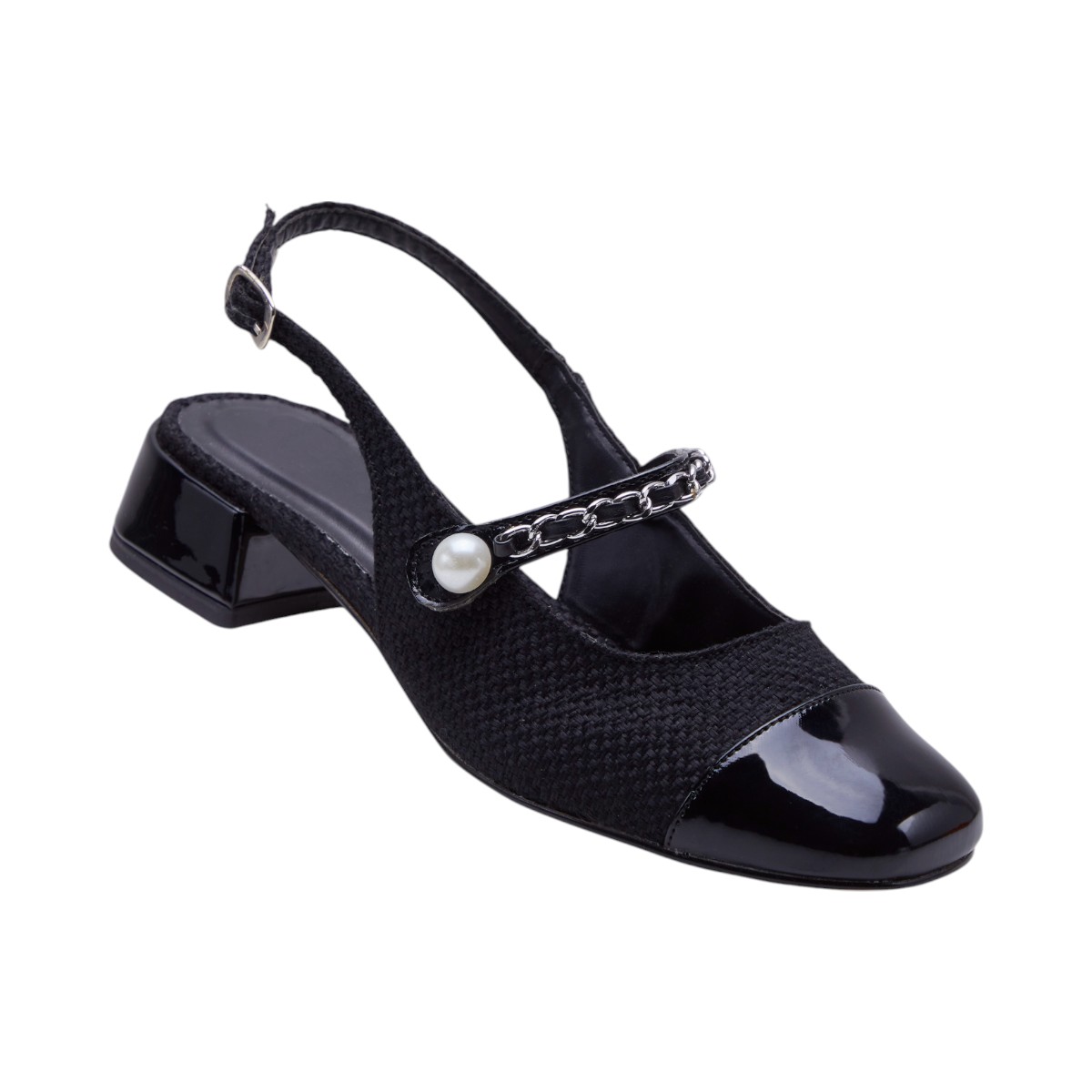 Foto 5 pulgar | Zapatillas Calzado Watanabe Color Negro Tacón Ancho Cadena Decorativa