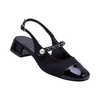 Foto 4 | Zapatillas Calzado Watanabe Color Negro Tacón Ancho Cadena Decorativa