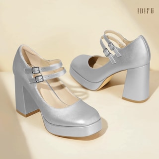 Foto 6 | Zapatos Idifu Mary Jane Silver Platform Chunky High Tacones Para Mujer - Venta Internacional.