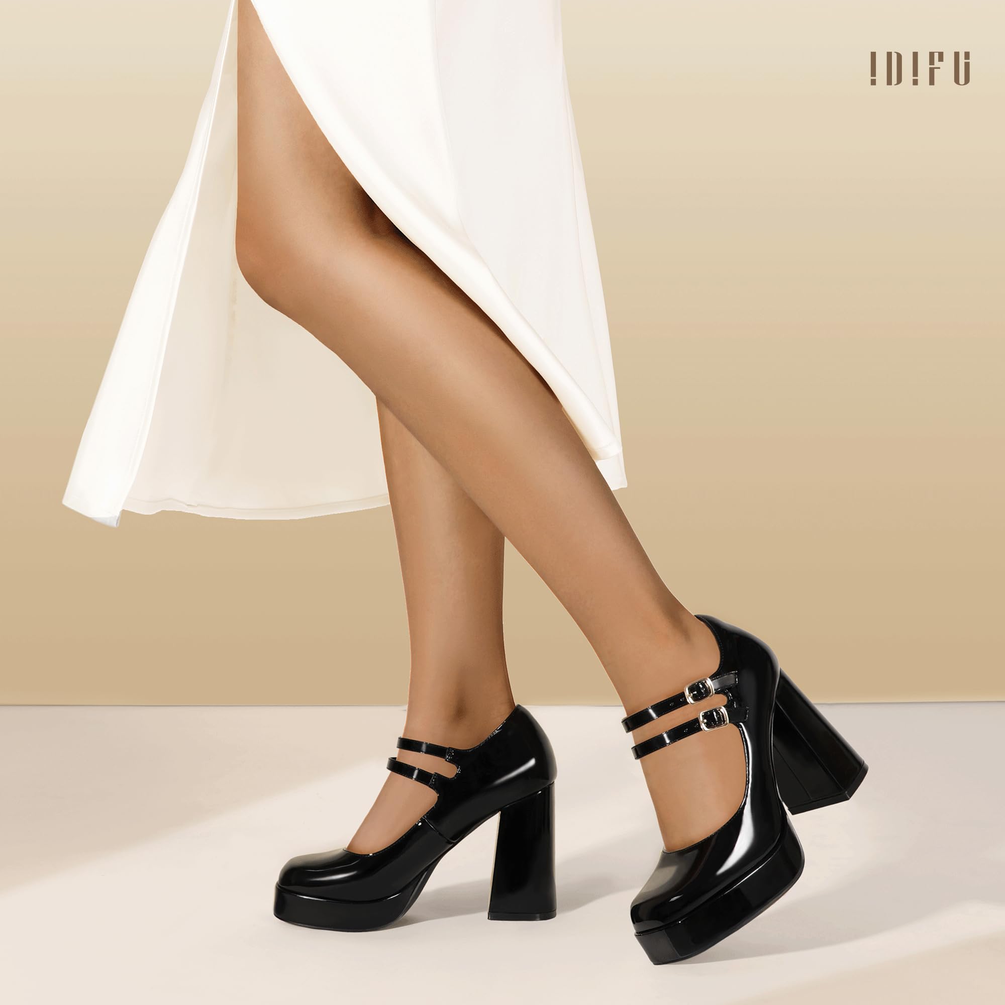 Foto 4 pulgar | Zapatos Idifu Mary Janes Para Mujer, Plataforma Negra, Tacón De 10 Cm - Venta Internacional.