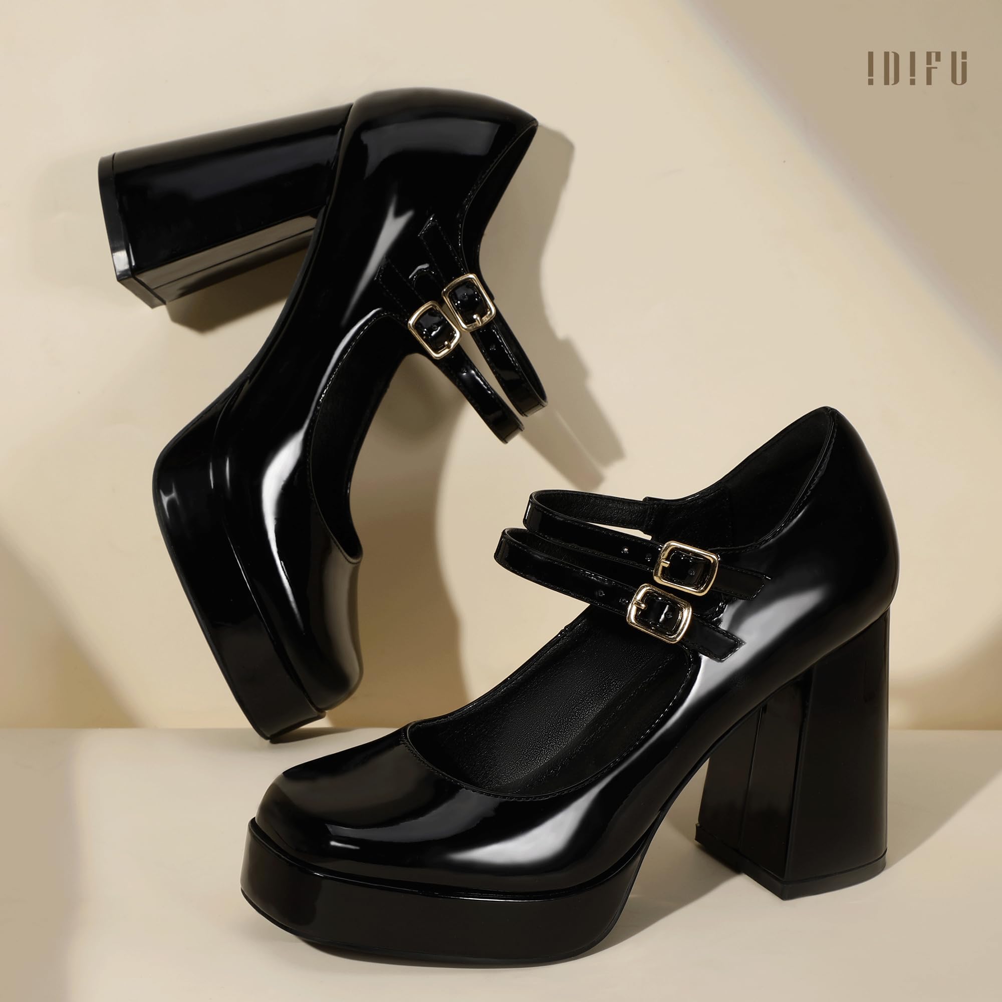 Foto 5 pulgar | Zapatos Idifu Mary Janes Para Mujer, Plataforma Negra, Tacón De 10 Cm - Venta Internacional.
