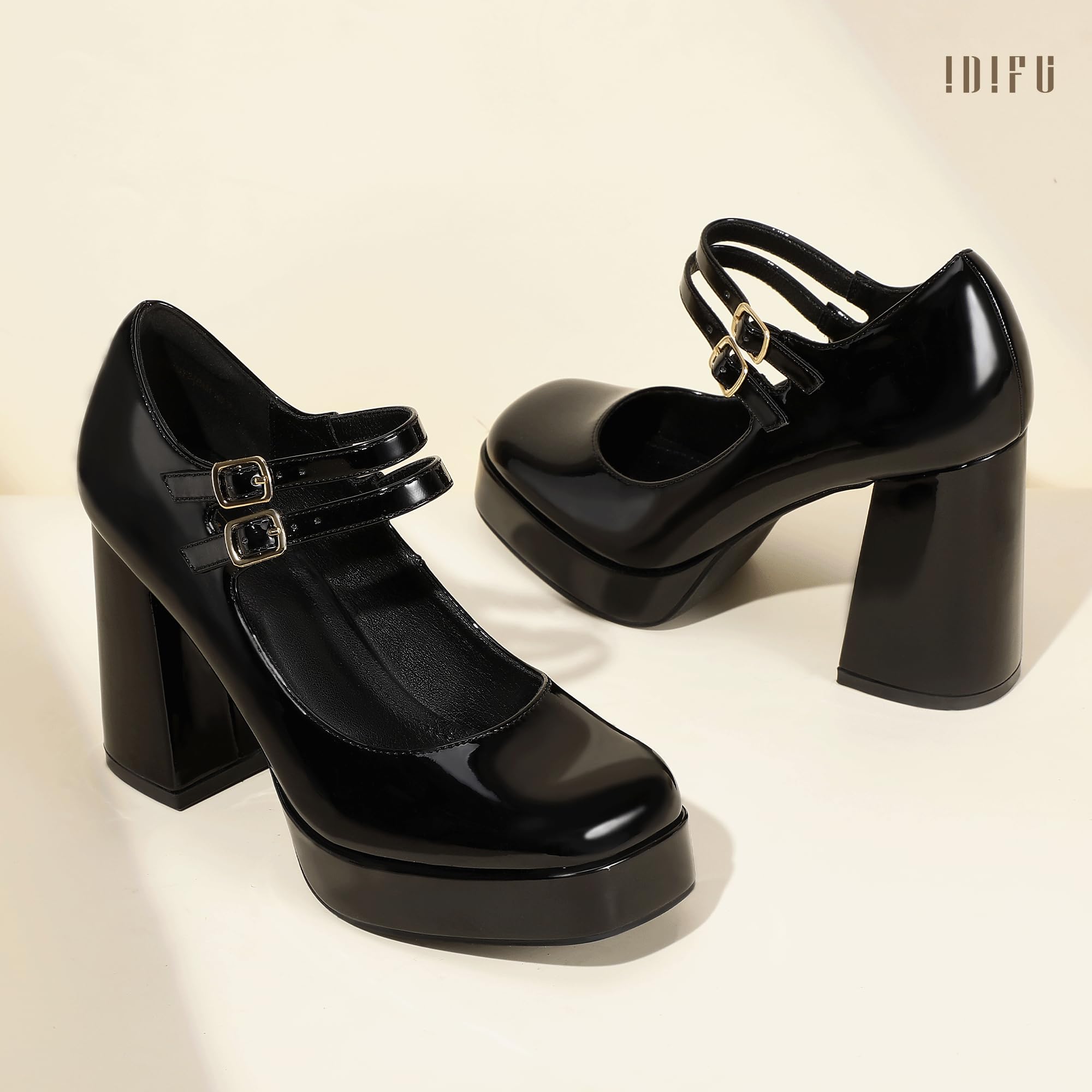 Foto 7 pulgar | Zapatos Idifu Mary Janes Para Mujer, Plataforma Negra, Tacón De 10 Cm - Venta Internacional.