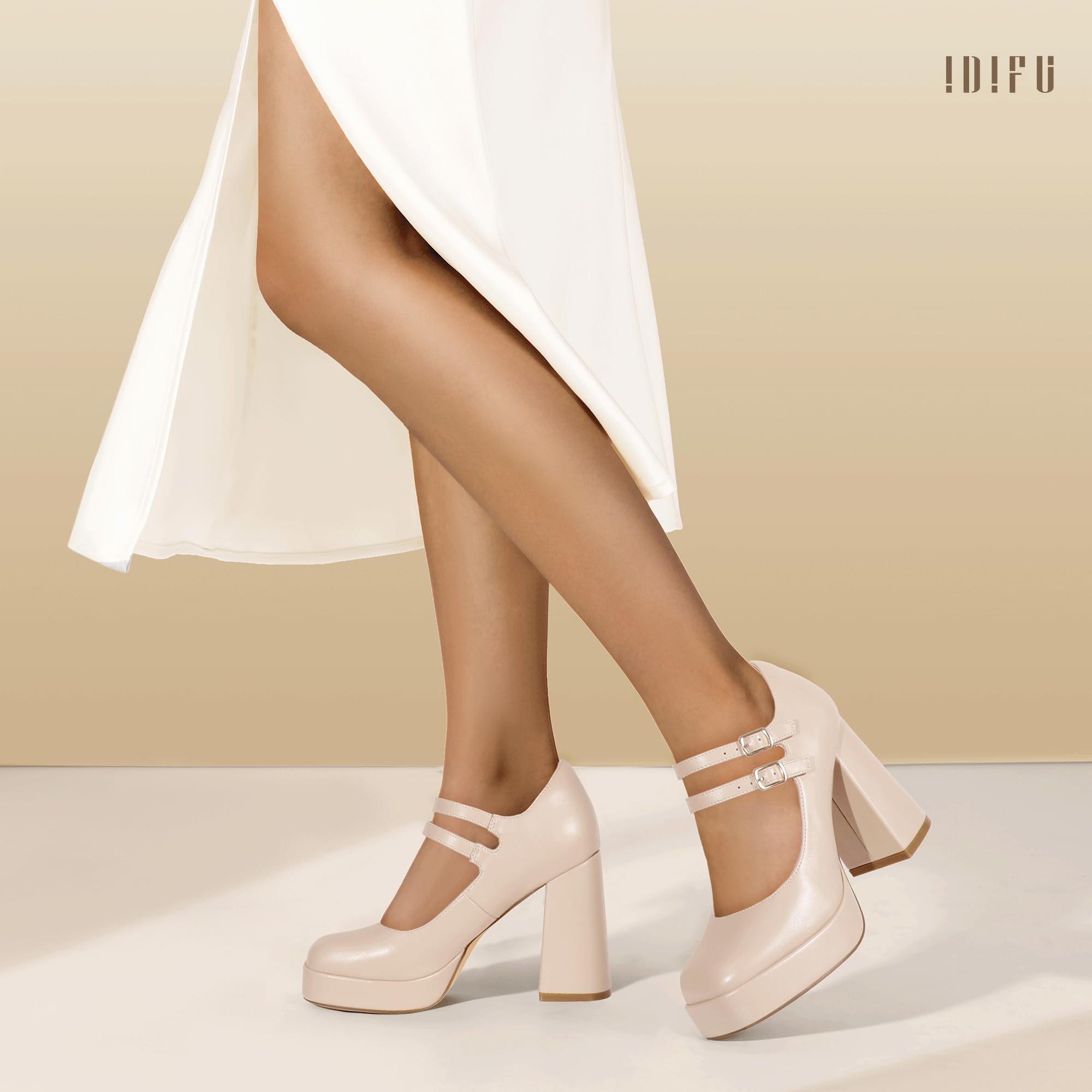 Foto 4 pulgar | Zapatos Idifu Mary Jane Platform Chunky Tacones Altos Para Mujer - Venta Internacional.