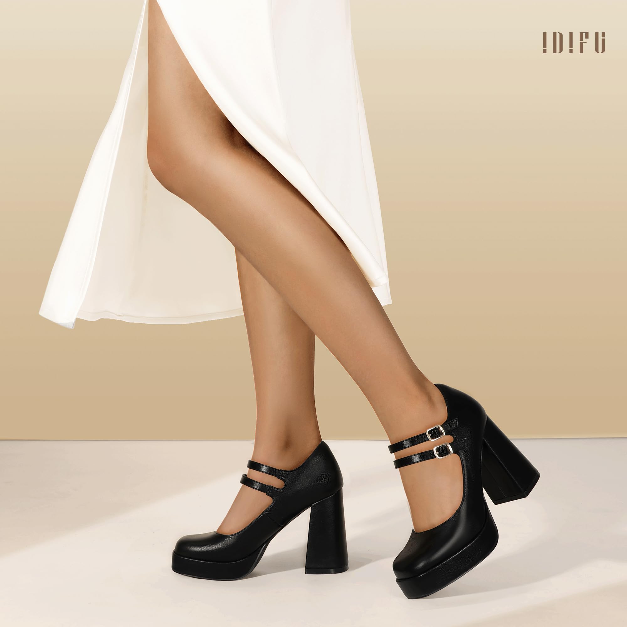 Foto 4 pulgar | Zapatos Idifu Mary Janes Platform Chunky Tacones Altos Para Mujer - Venta Internacional.