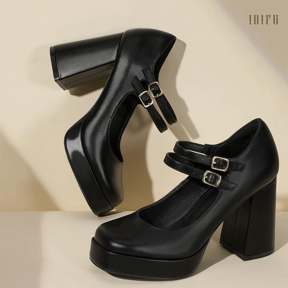 Foto 4 | Zapatos Idifu Mary Janes Platform Chunky Tacones Altos Para Mujer - Venta Internacional.