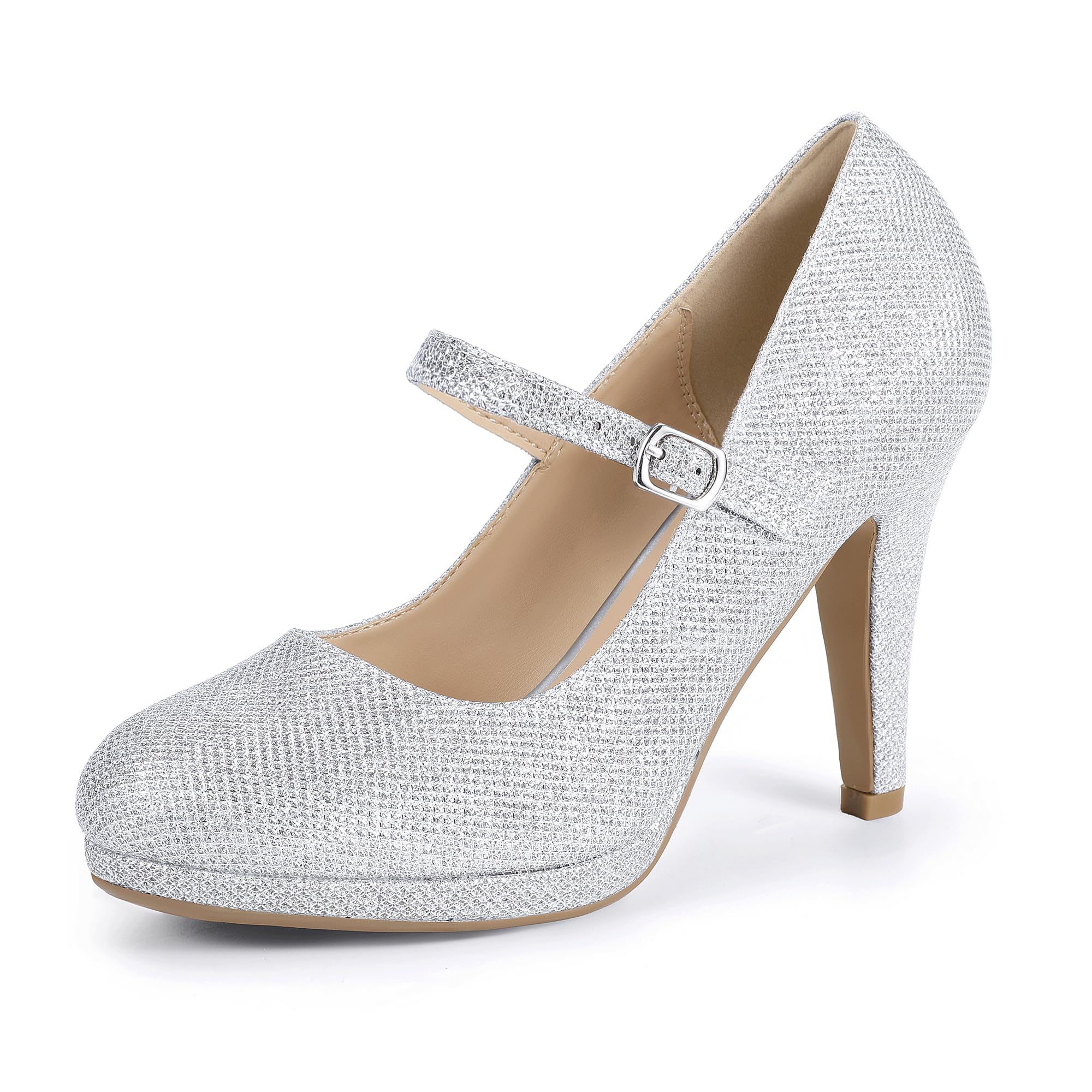 Foto 2 pulgar | Zapatos Idifu Silver Glitter Mary Jane Para Mujer, 9.5 Con Tacones De 10 Cm - Venta Internacional.