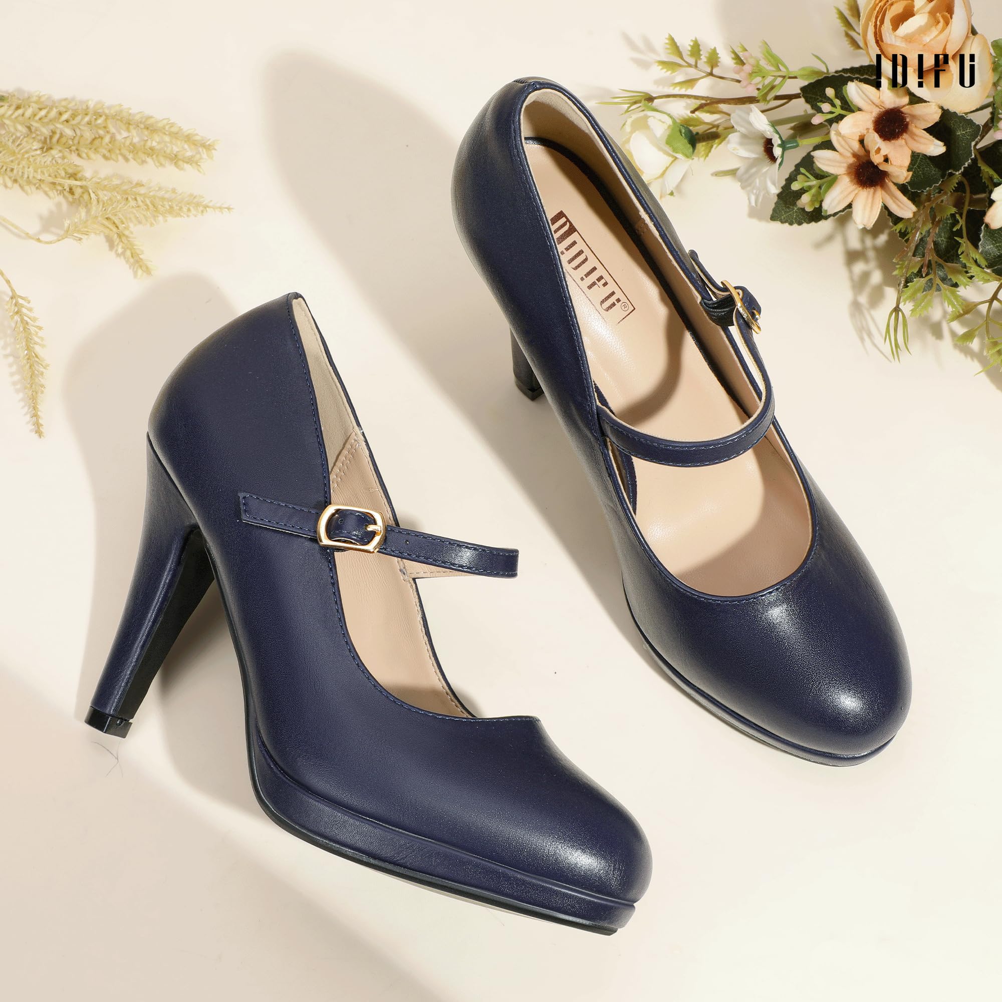 Foto 5 pulgar | Zapatos Idifu Azul Marino Mary Jane Tacones Para Mujer Talla 9 - Venta Internacional.