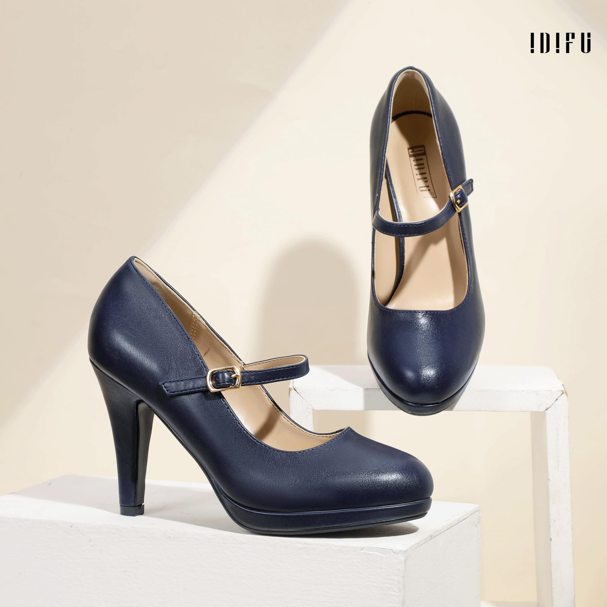 Foto 7 pulgar | Zapatos Idifu Azul Marino Mary Jane Tacones Para Mujer Talla 9 - Venta Internacional.