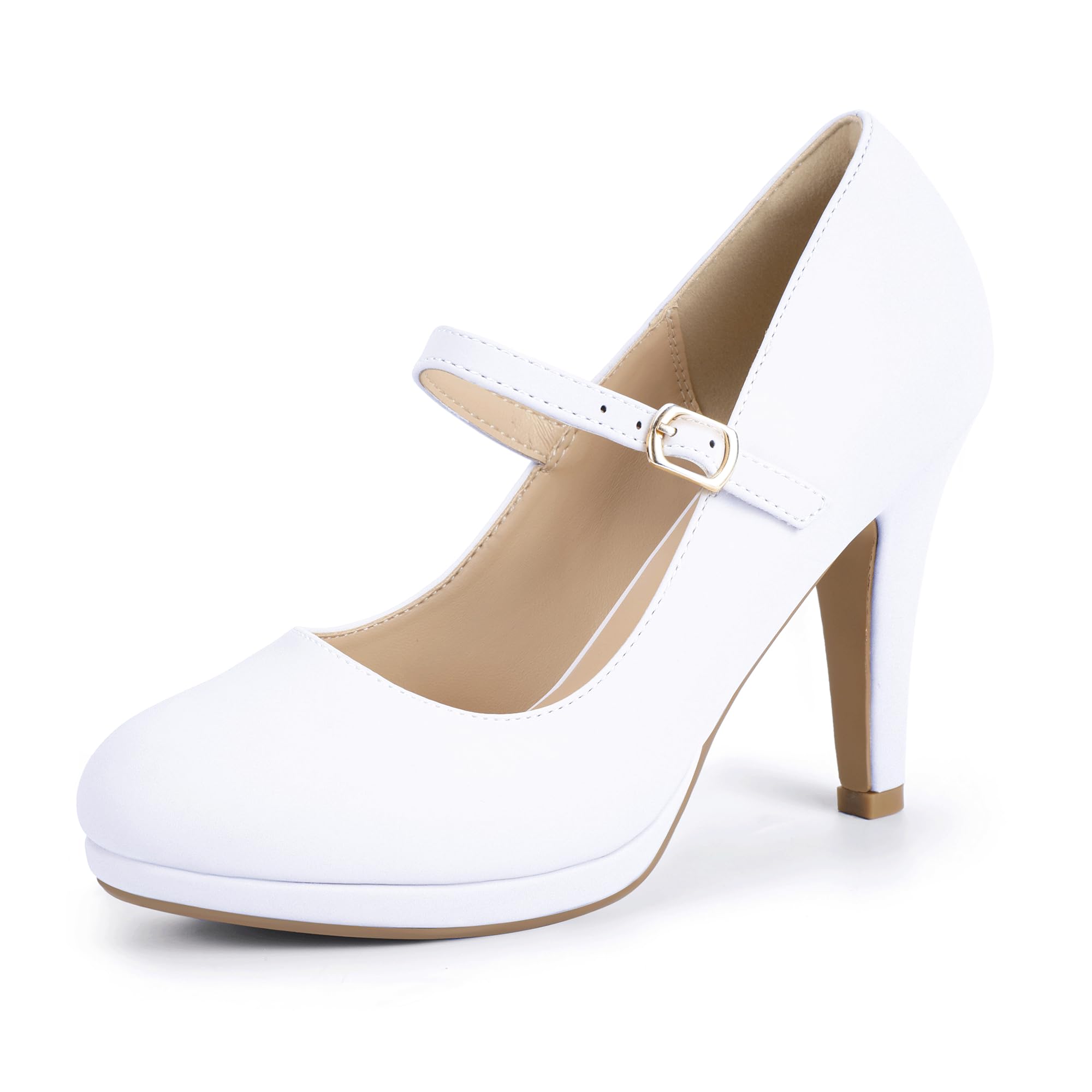 Foto 2 pulgar | Zapatos Idifu, Tacones Blancos, Punta Cerrada, Mary Jane, Zapatos De Tacón Para Mujer - Venta Internacional.