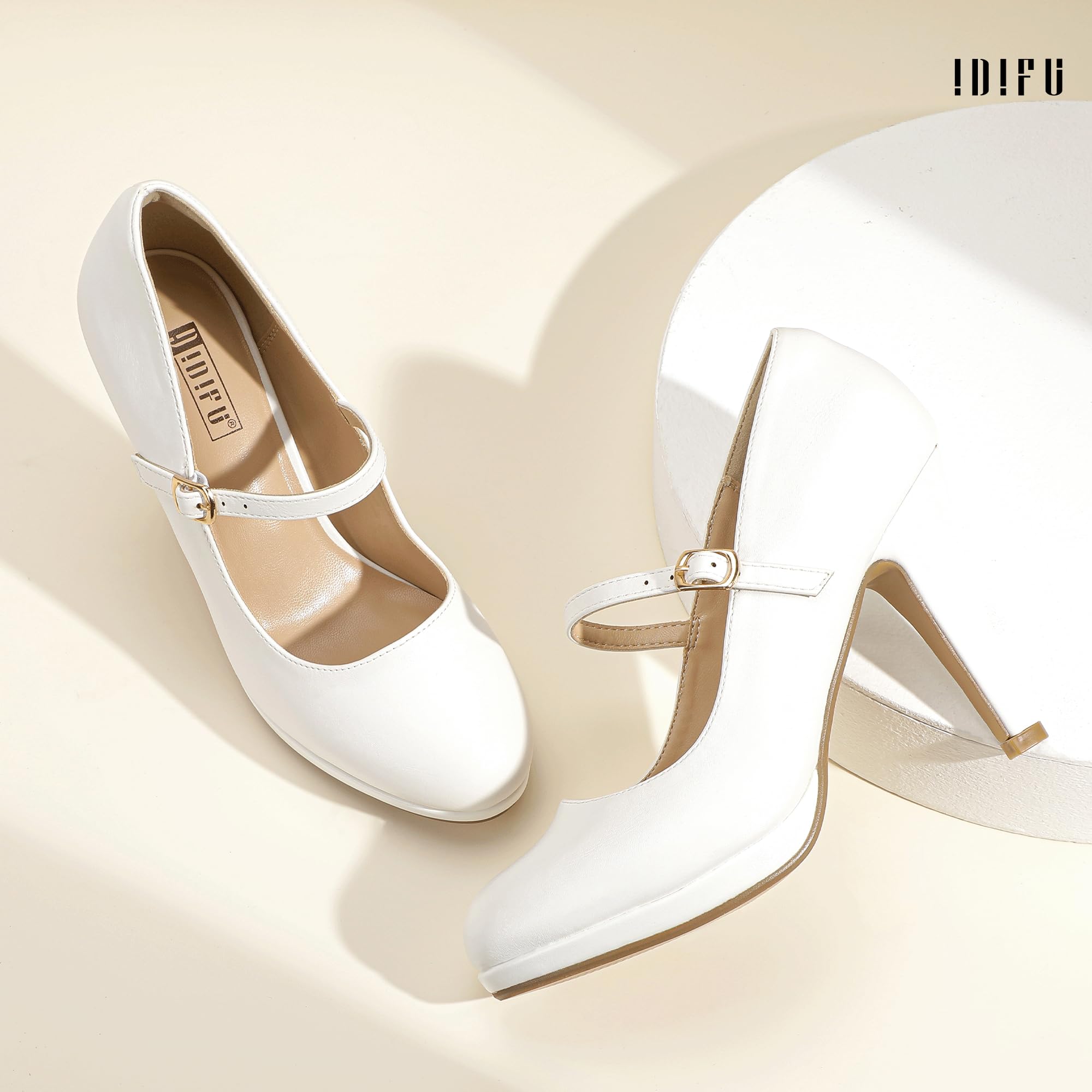 Foto 5 pulgar | Zapatos Idifu, Tacones Blancos, Punta Cerrada, Mary Jane, Zapatos De Tacón Para Mujer - Venta Internacional.