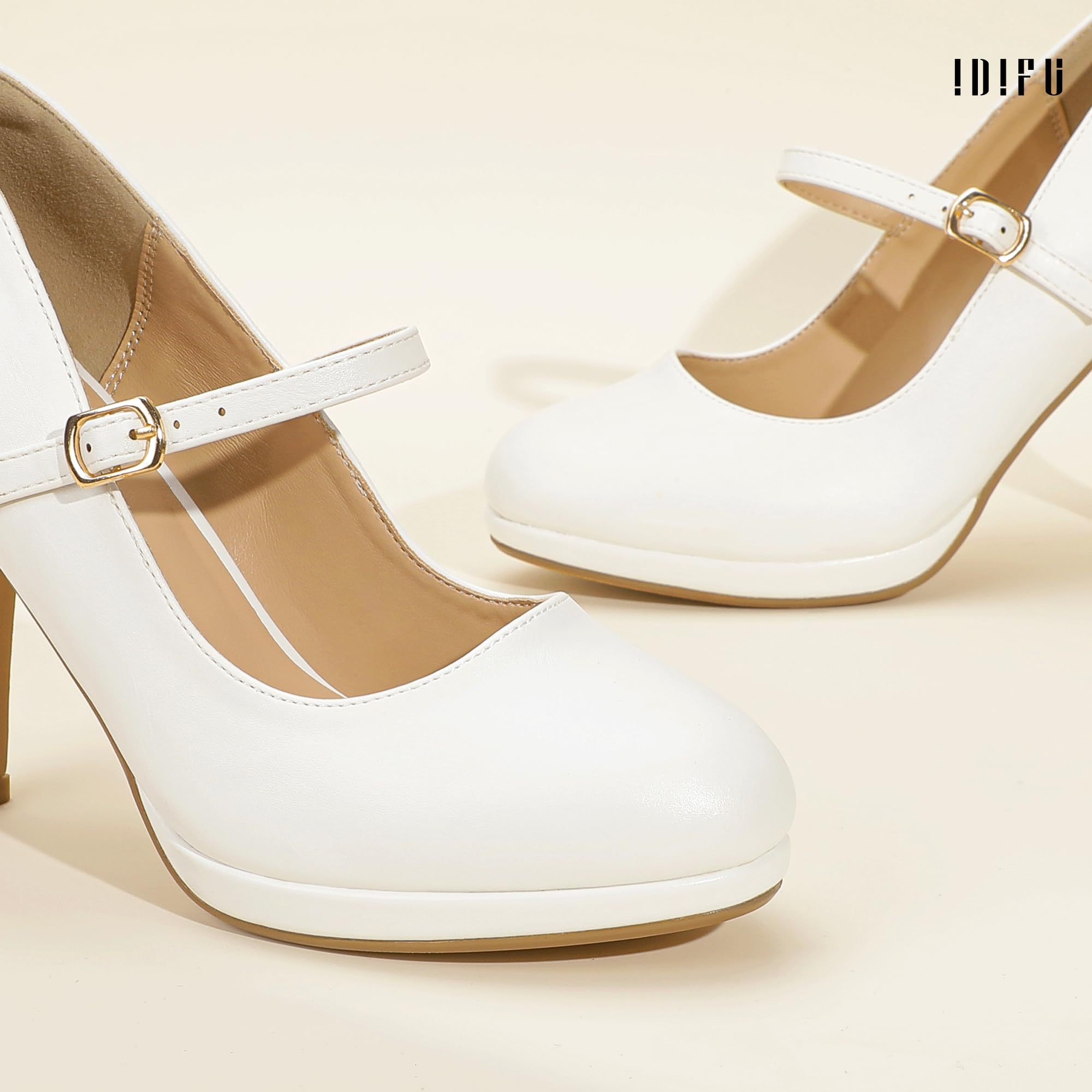 Foto 6 pulgar | Zapatos Idifu, Tacones Blancos, Punta Cerrada, Mary Jane, Zapatos De Tacón Para Mujer - Venta Internacional.