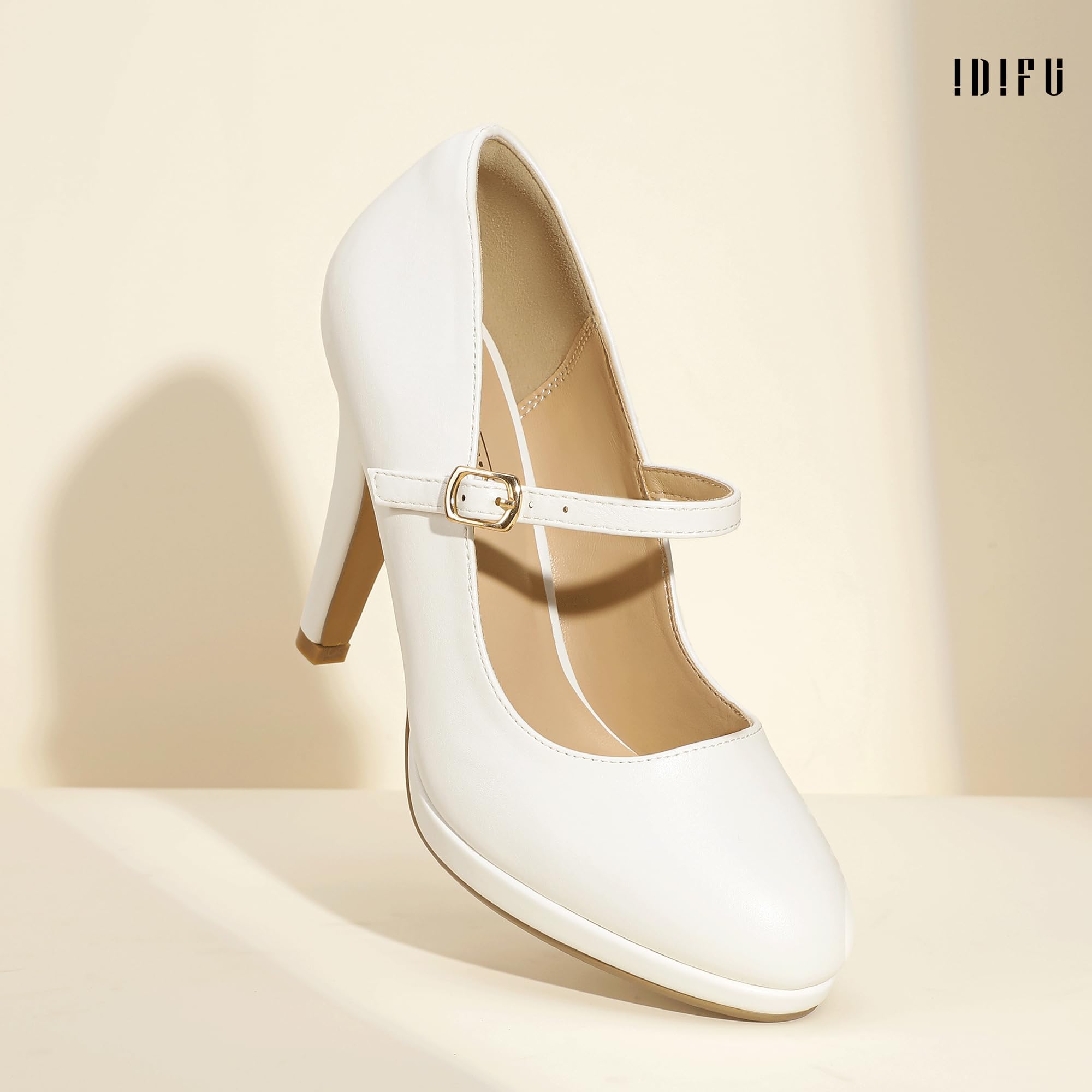 Foto 7 pulgar | Zapatos Idifu, Tacones Blancos, Punta Cerrada, Mary Jane, Zapatos De Tacón Para Mujer - Venta Internacional.