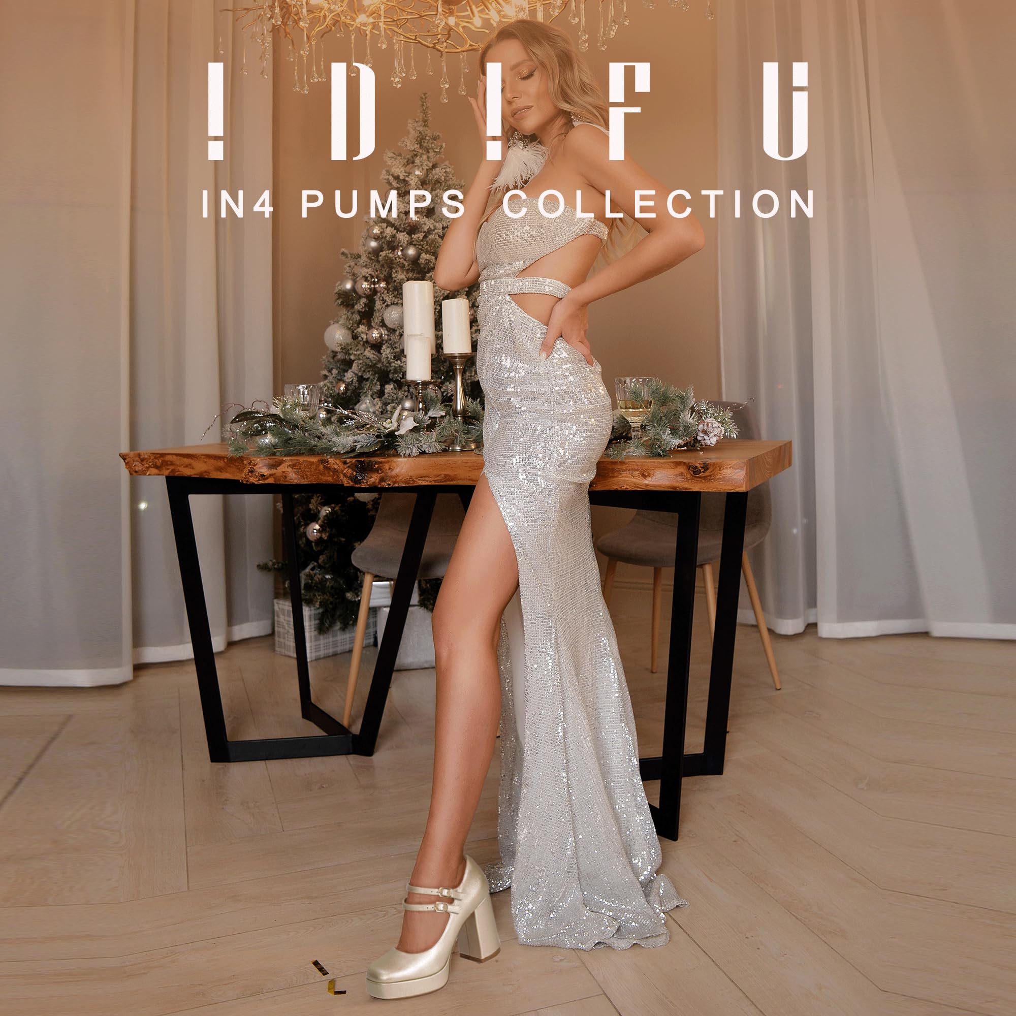 Foto 3 pulgar | Zapatos Idifu Mary Jane Gold Platform Chunky High Tacones Para Mujer - Venta Internacional.