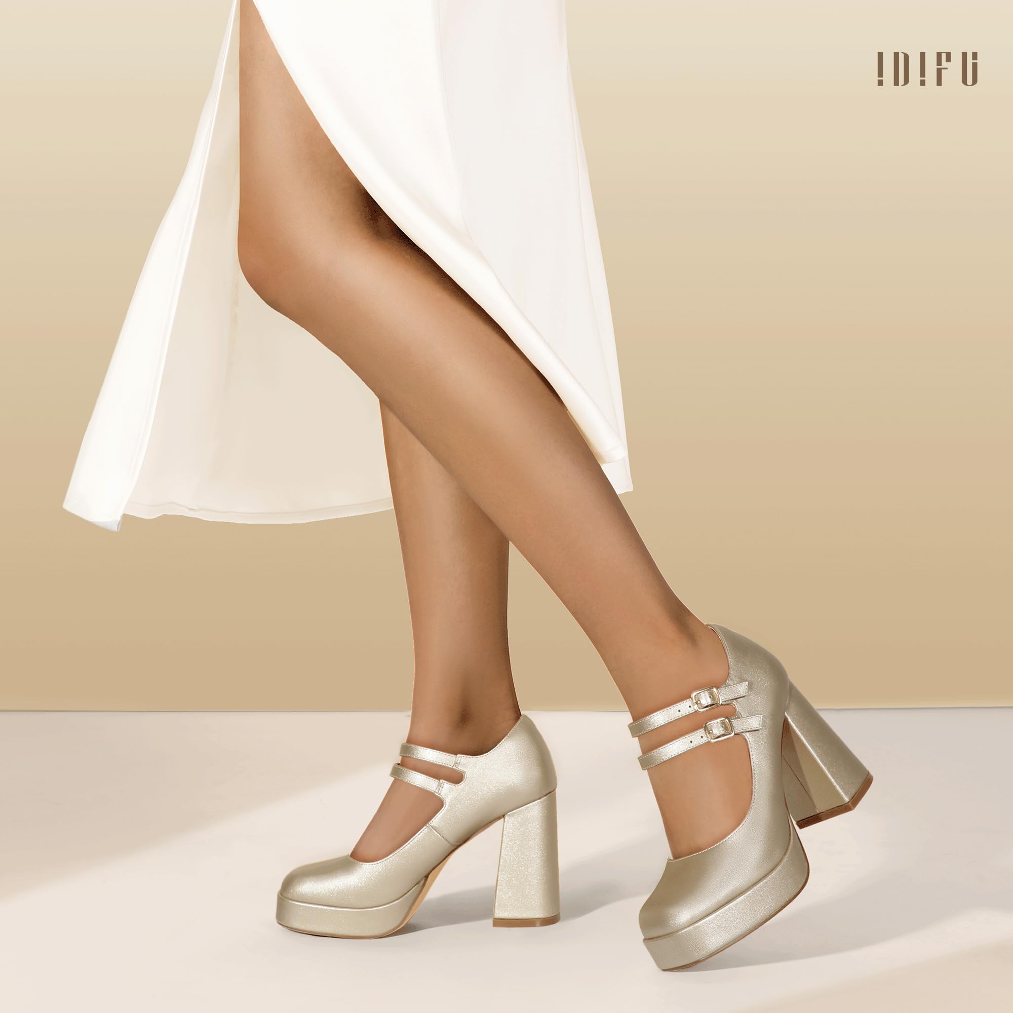Foto 4 pulgar | Zapatos Idifu Mary Jane Gold Platform Chunky High Tacones Para Mujer - Venta Internacional.