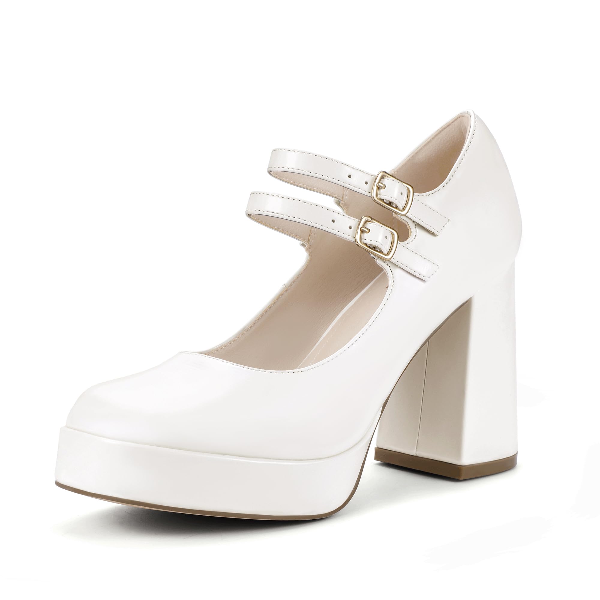 Foto 1 | Zapatos Idifu Mary Jane White Platform Chunky High Tacones Para Mujer - Venta Internacional.