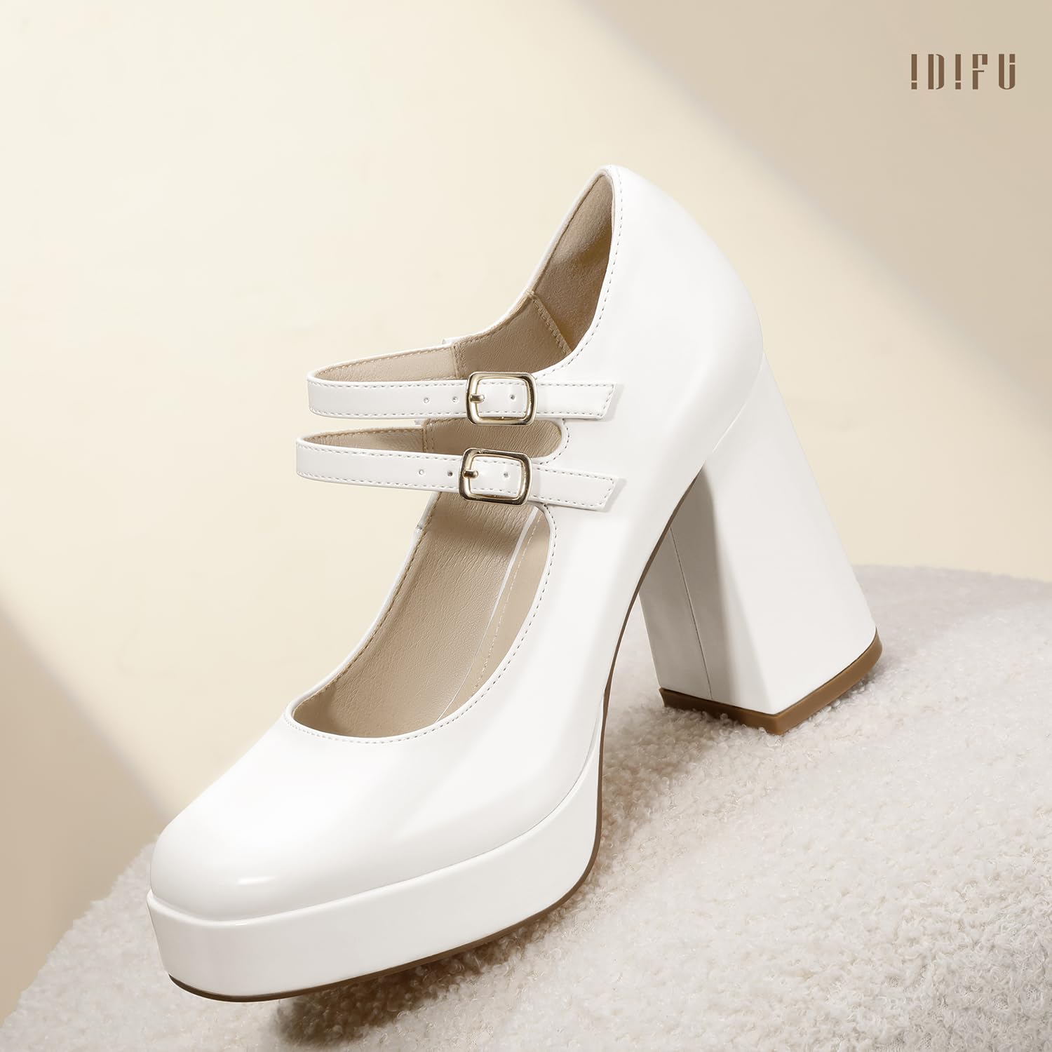 Foto 6 pulgar | Zapatos Idifu Mary Jane White Platform Chunky High Tacones Para Mujer - Venta Internacional.