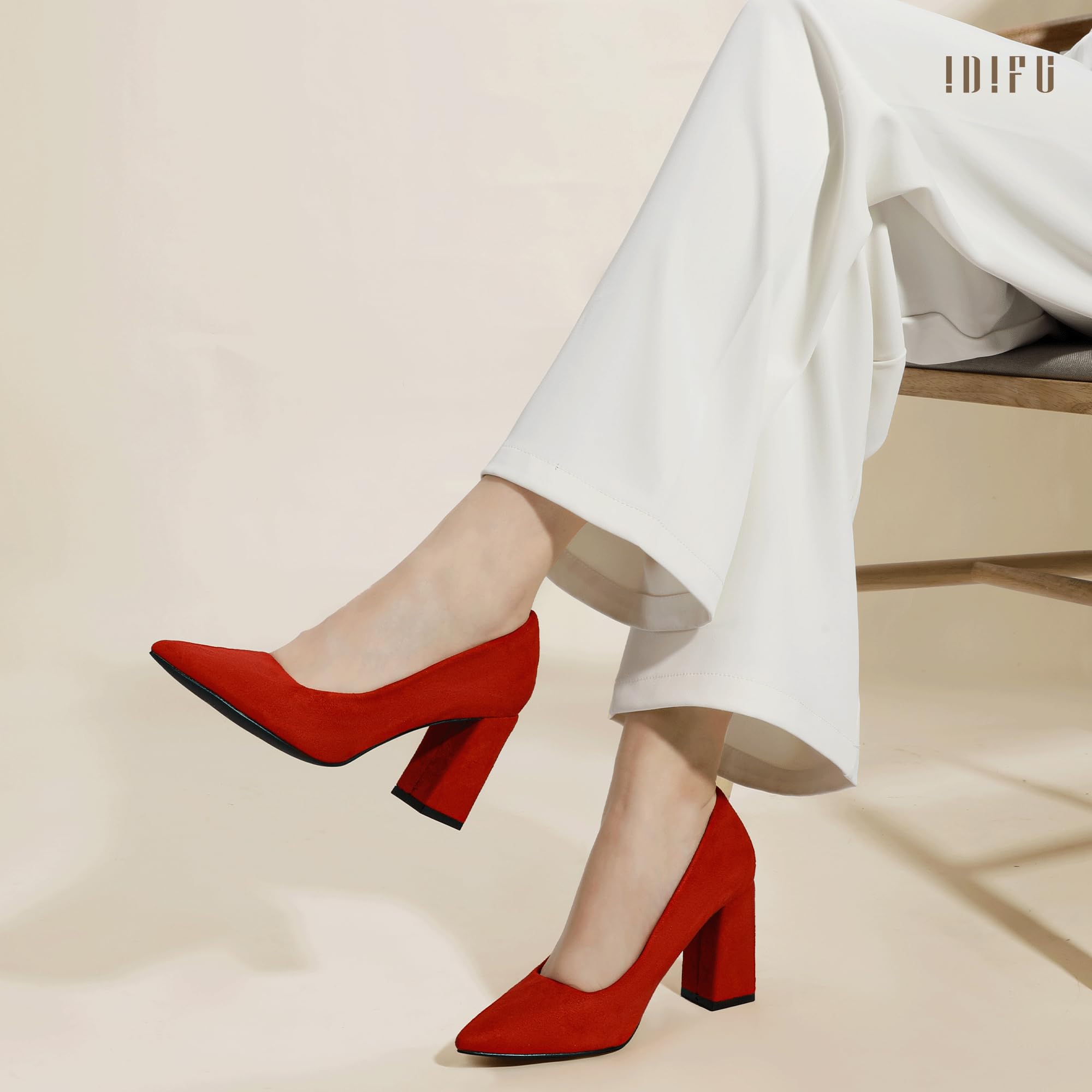 Foto 4 pulgar | Tacones Idifu In3 De Gamuza Roja Con Punta Cerrada Para Mujer 7.5us - Venta Internacional.