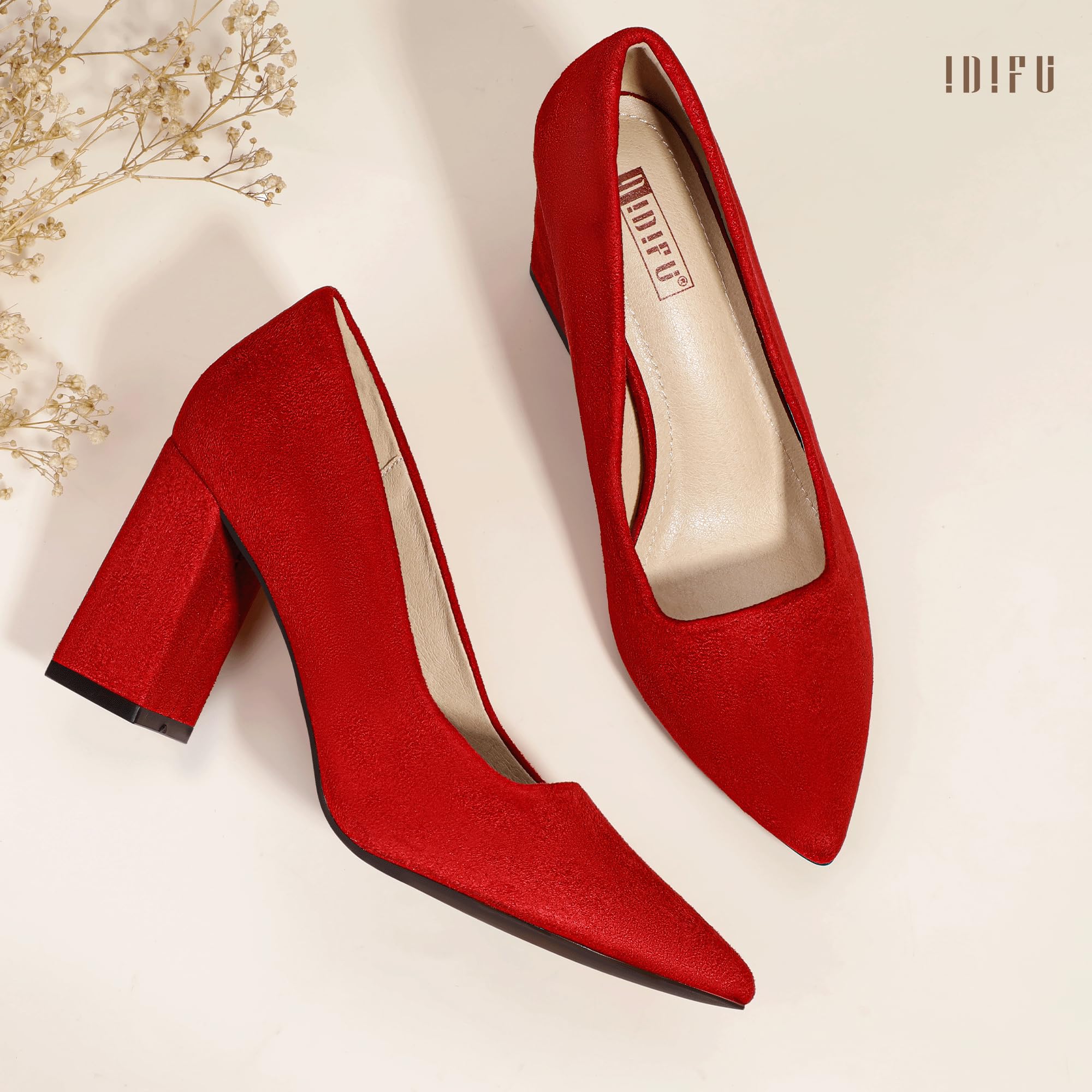 Foto 5 pulgar | Tacones Idifu In3 De Gamuza Roja Con Punta Cerrada Para Mujer 7.5us - Venta Internacional.