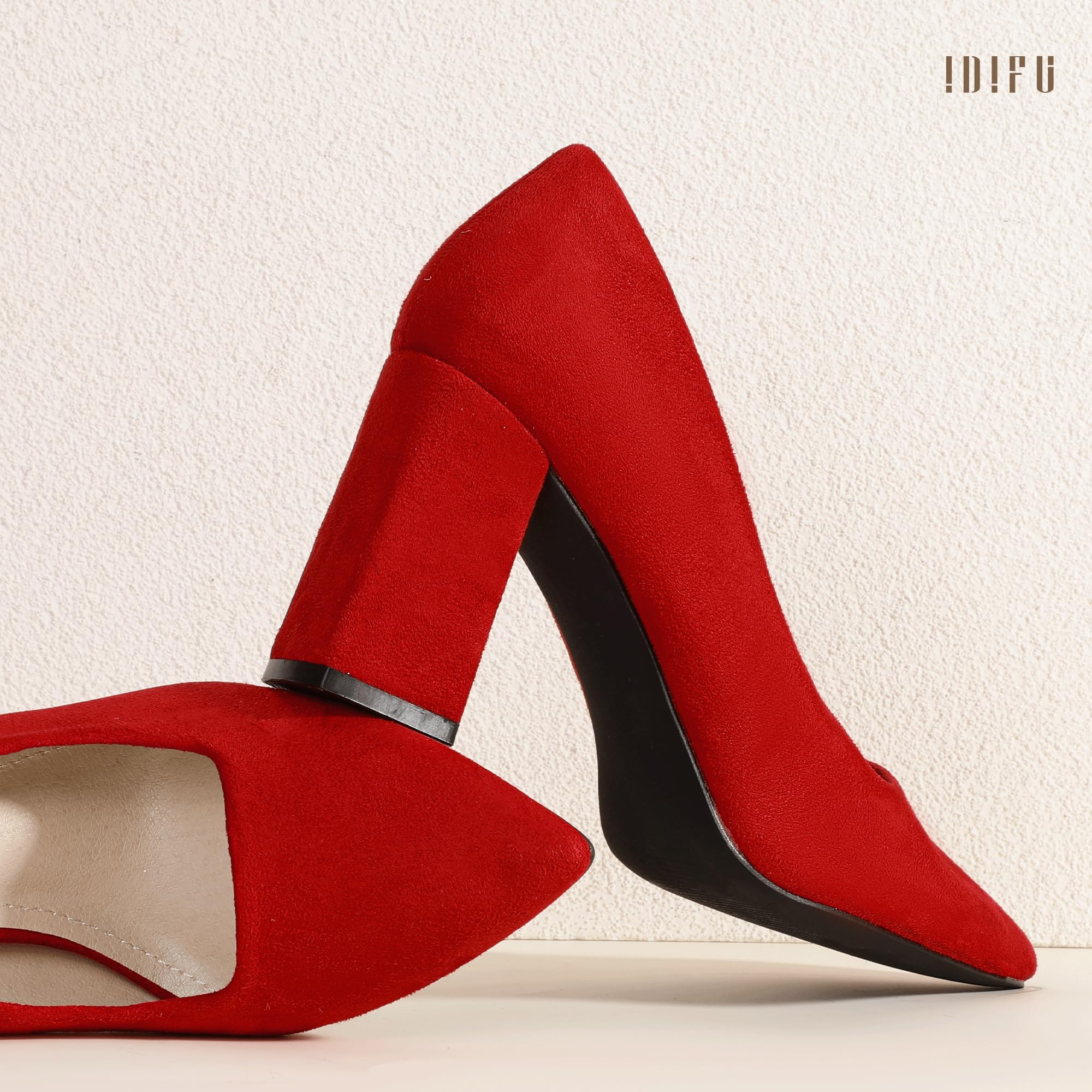 Foto 5 | Tacones Idifu In3 De Gamuza Roja Con Punta Cerrada Para Mujer 7.5us - Venta Internacional.
