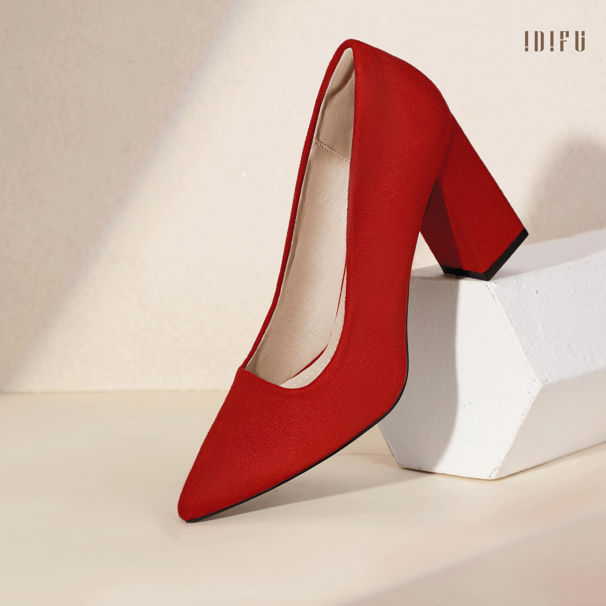 Foto 7 pulgar | Tacones Idifu In3 De Gamuza Roja Con Punta Cerrada Para Mujer 7.5us - Venta Internacional.