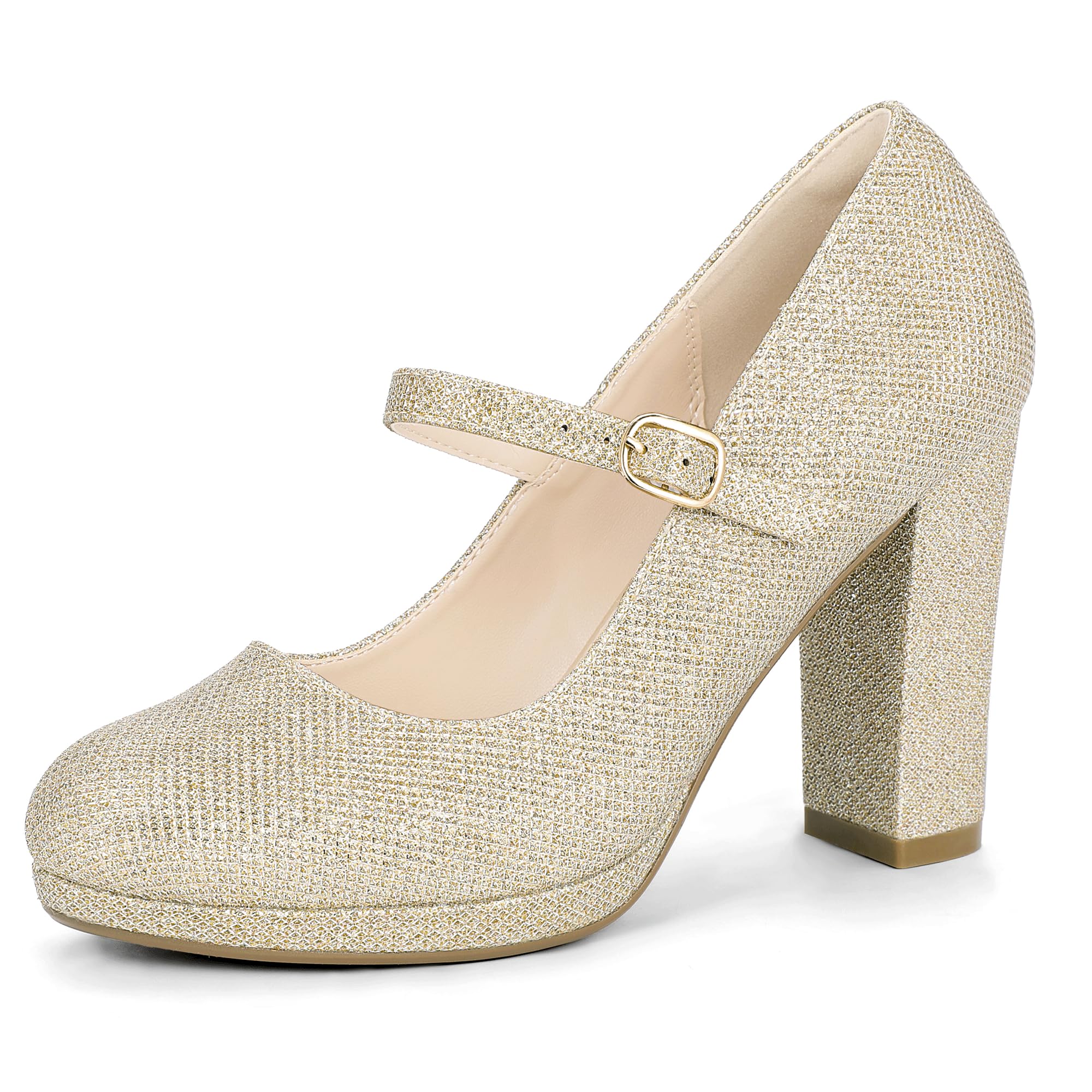 Foto 2 pulgar | Zapatos Idifu Gold Pumps Con Tacón Cerrado Mary Jane Para Mujer - Venta Internacional.