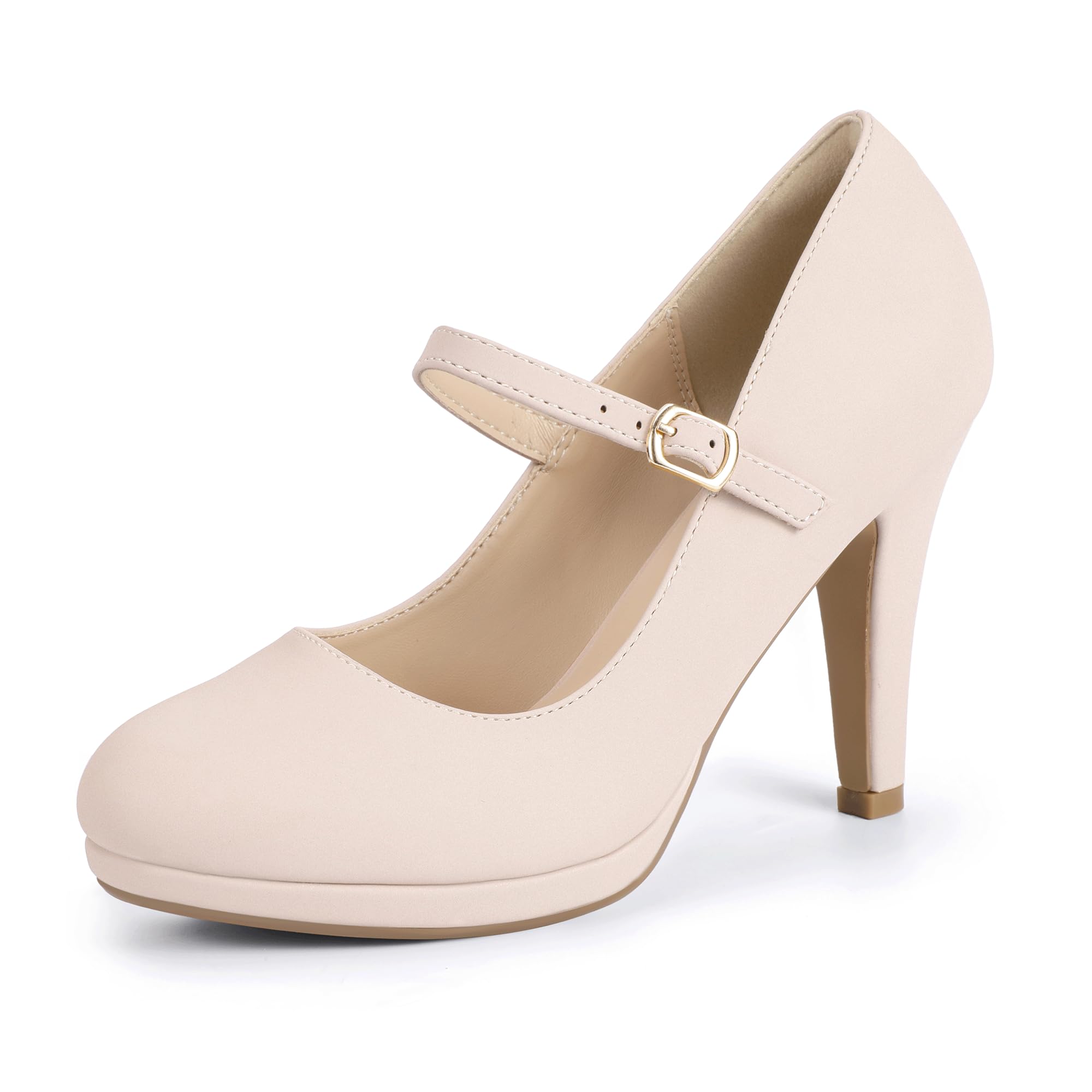 Foto 1 | Zapatos Idifu Nude Tacones Con Punta Cerrada Mary Jane, Zapatos De Tacón Para Mujer - Venta Internacional.