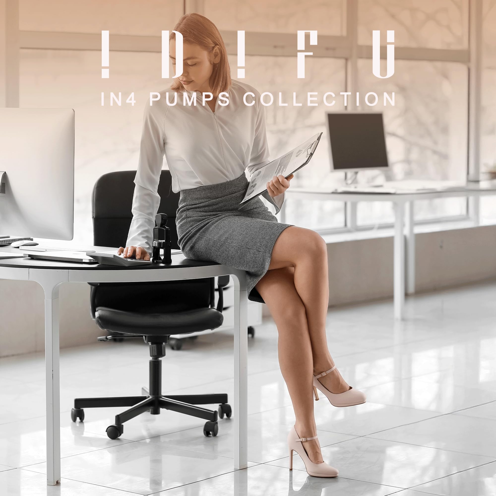 Foto 2 | Zapatos Idifu Nude Tacones Con Punta Cerrada Mary Jane, Zapatos De Tacón Para Mujer - Venta Internacional.