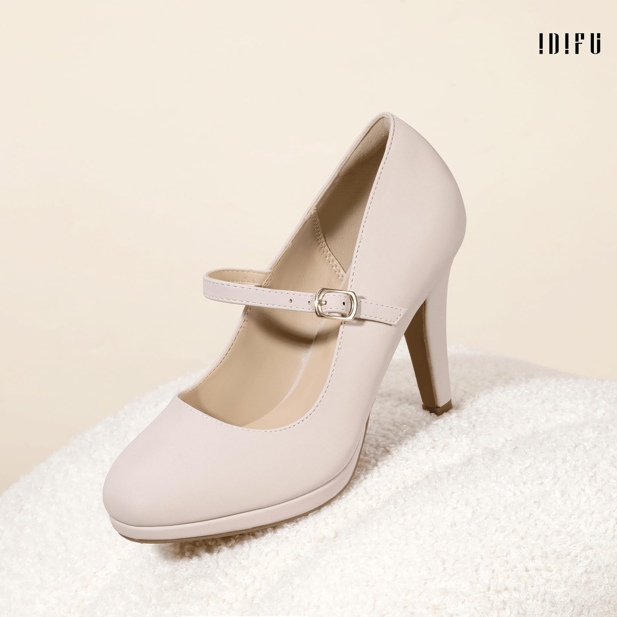 Foto 6 pulgar | Zapatos Idifu Nude Tacones Con Punta Cerrada Mary Jane, Zapatos De Tacón Para Mujer - Venta Internacional.
