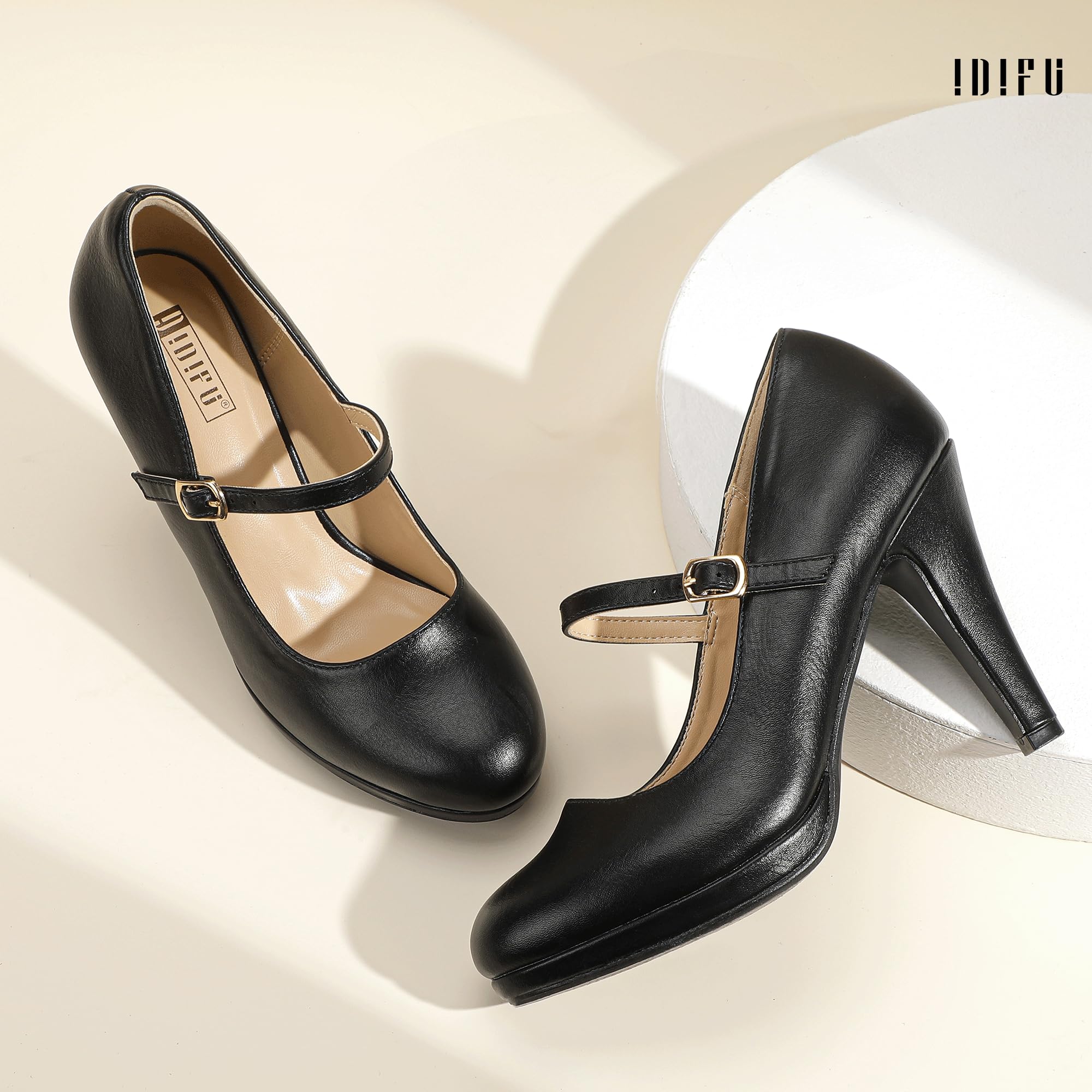 Foto 4 | Zapatos Idifu Negros Con Punta Cerrada Mary Jane Para Mujer, Negros - Venta Internacional.