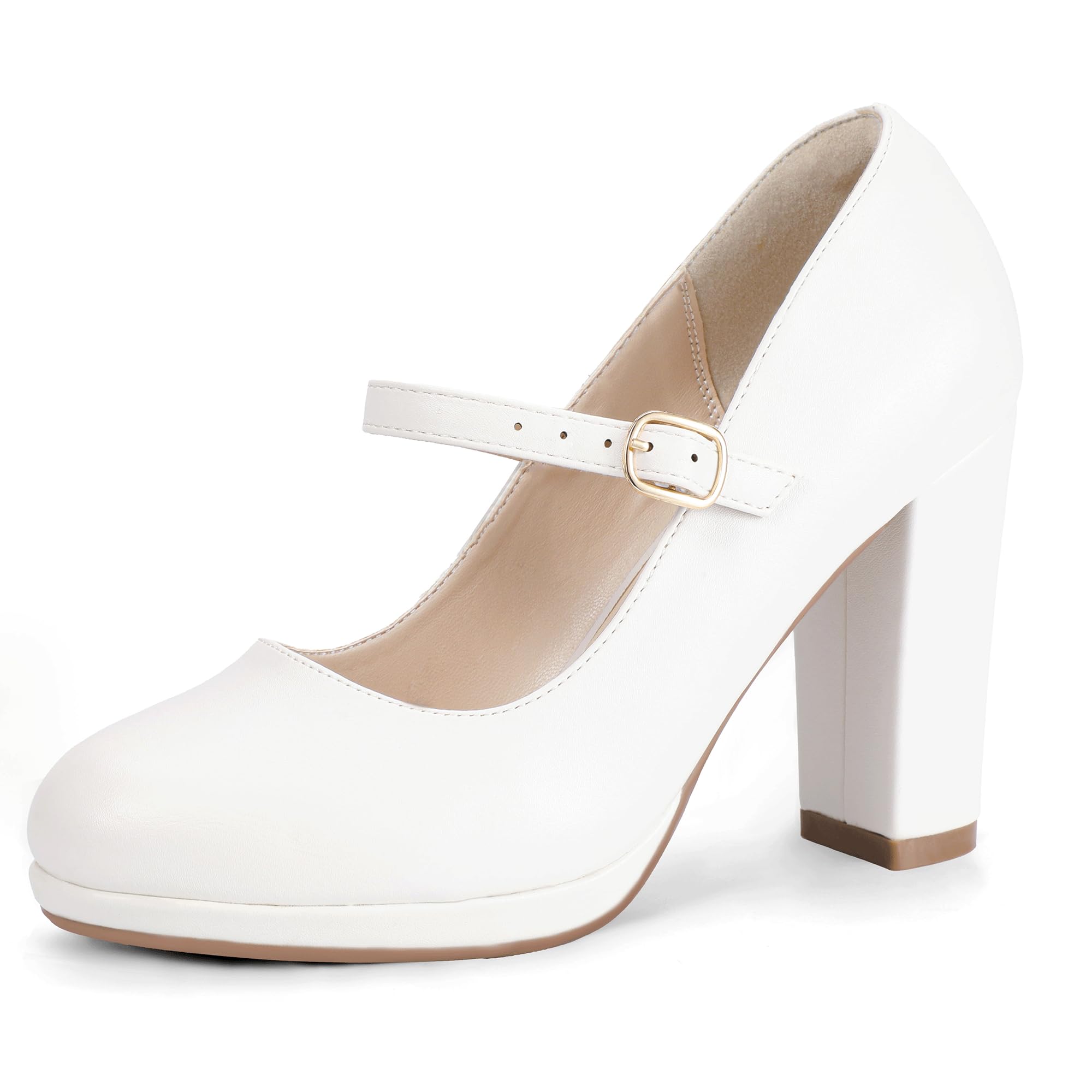 Foto 2 pulgar | Zapatos Idifu, Tacón Blanco, Punta Cerrada, Plataforma Mary Jane, 10 Cm - Venta Internacional.