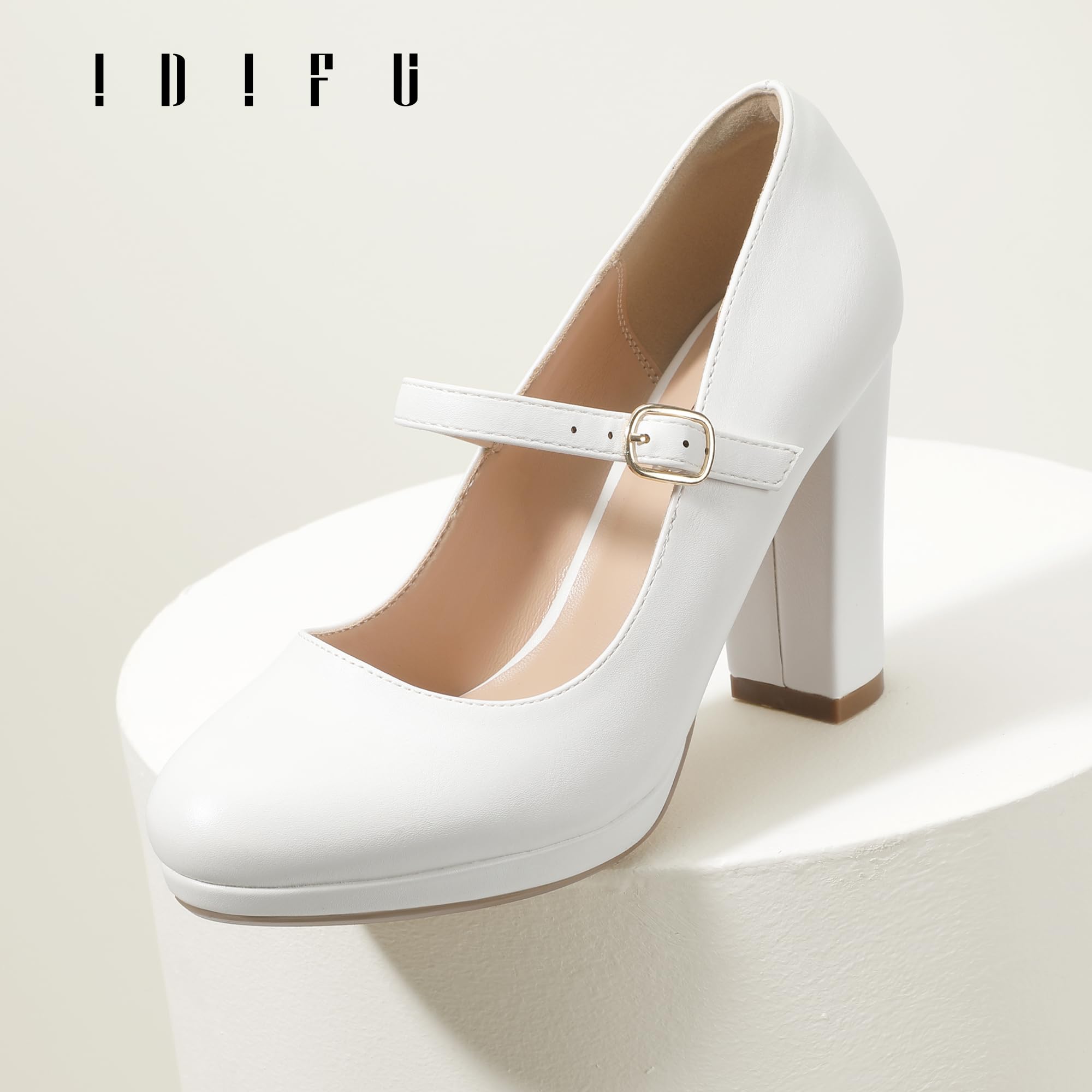 Foto 6 pulgar | Zapatos Idifu, Tacón Blanco, Punta Cerrada, Plataforma Mary Jane, 10 Cm - Venta Internacional.
