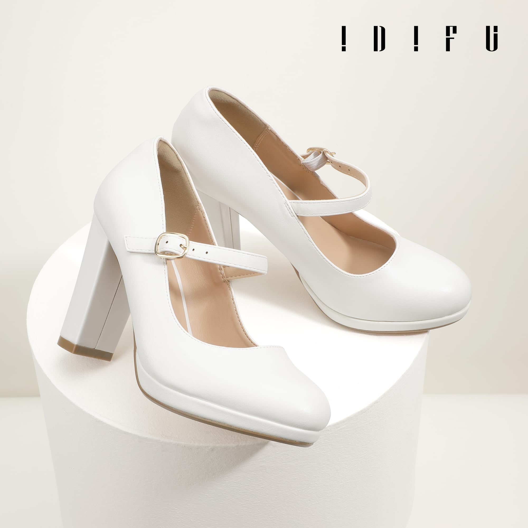 Foto 7 pulgar | Zapatos Idifu, Tacón Blanco, Punta Cerrada, Plataforma Mary Jane, 10 Cm - Venta Internacional.