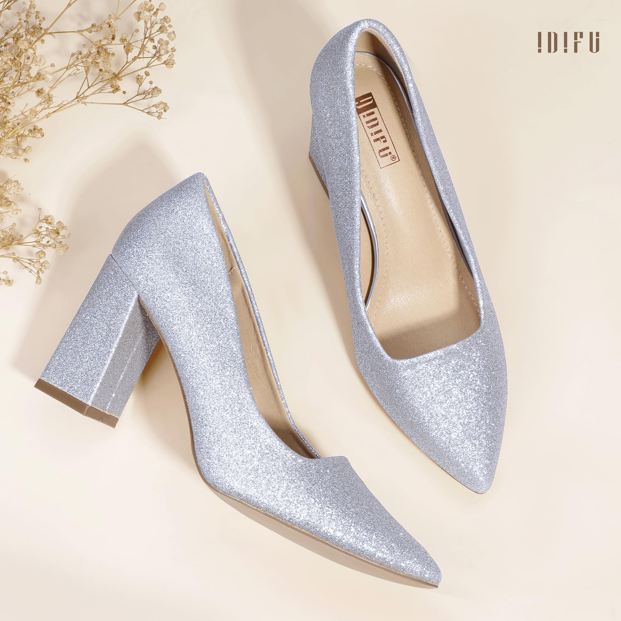 Foto 4 | Tacones Idifu In3 Plateados Con Punta Cerrada Para Mujer, Tacón 7.5 Us 3.2 Pulgadas - Venta Internacional.