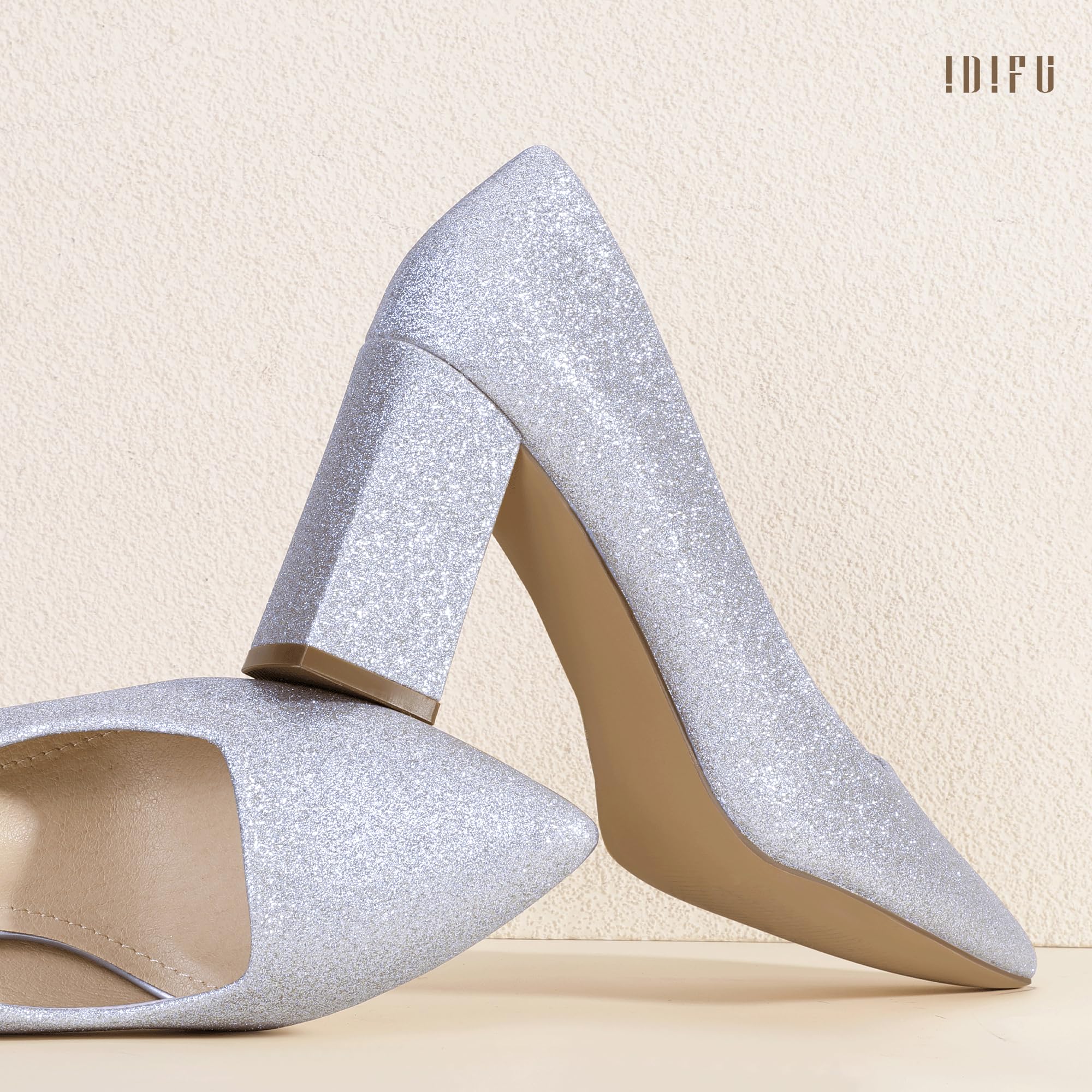 Foto 6 pulgar | Tacones Idifu In3 Plateados Con Punta Cerrada Para Mujer, Tacón 7.5 Us 3.2 Pulgadas - Venta Internacional.