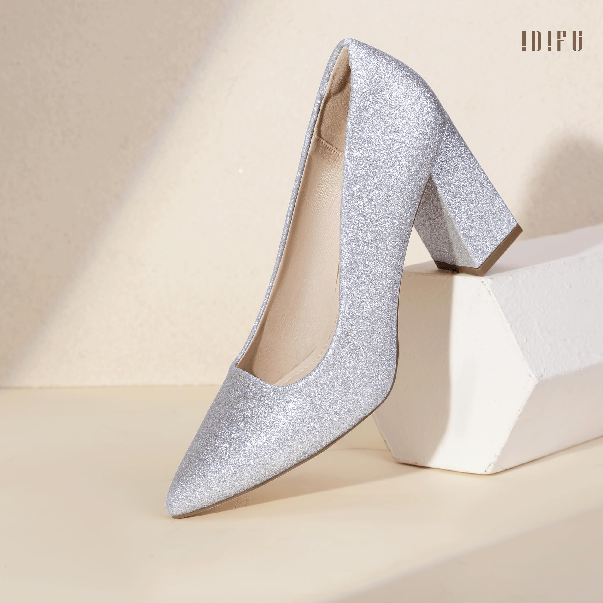 Foto 7 pulgar | Tacones Idifu In3 Plateados Con Punta Cerrada Para Mujer, Tacón 7.5 Us 3.2 Pulgadas - Venta Internacional.