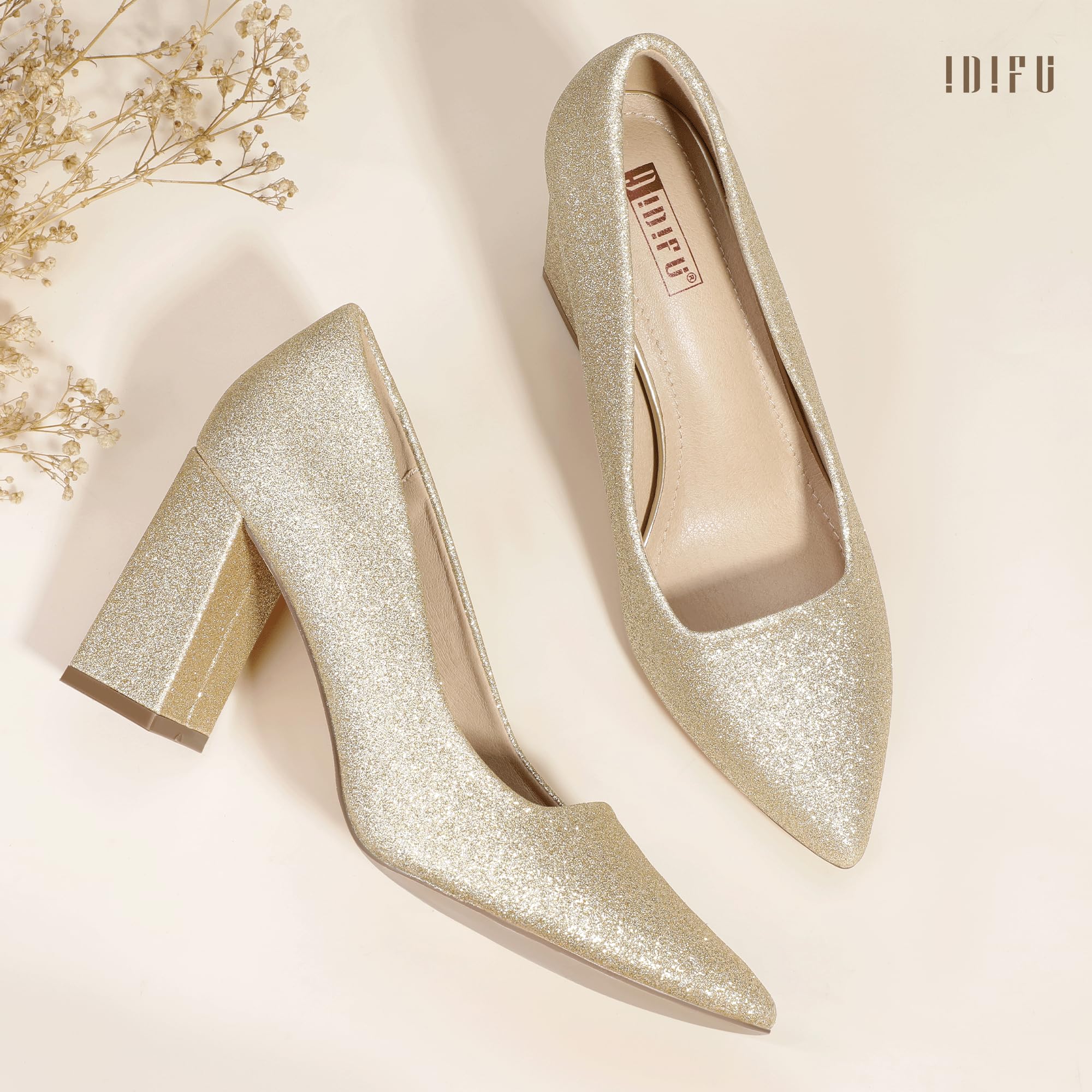 Foto 5 pulgar | Tacones Idifu In3 Gold Con Punta Cerrada Para Mujer, Tacones De 8 Cm - Venta Internacional.