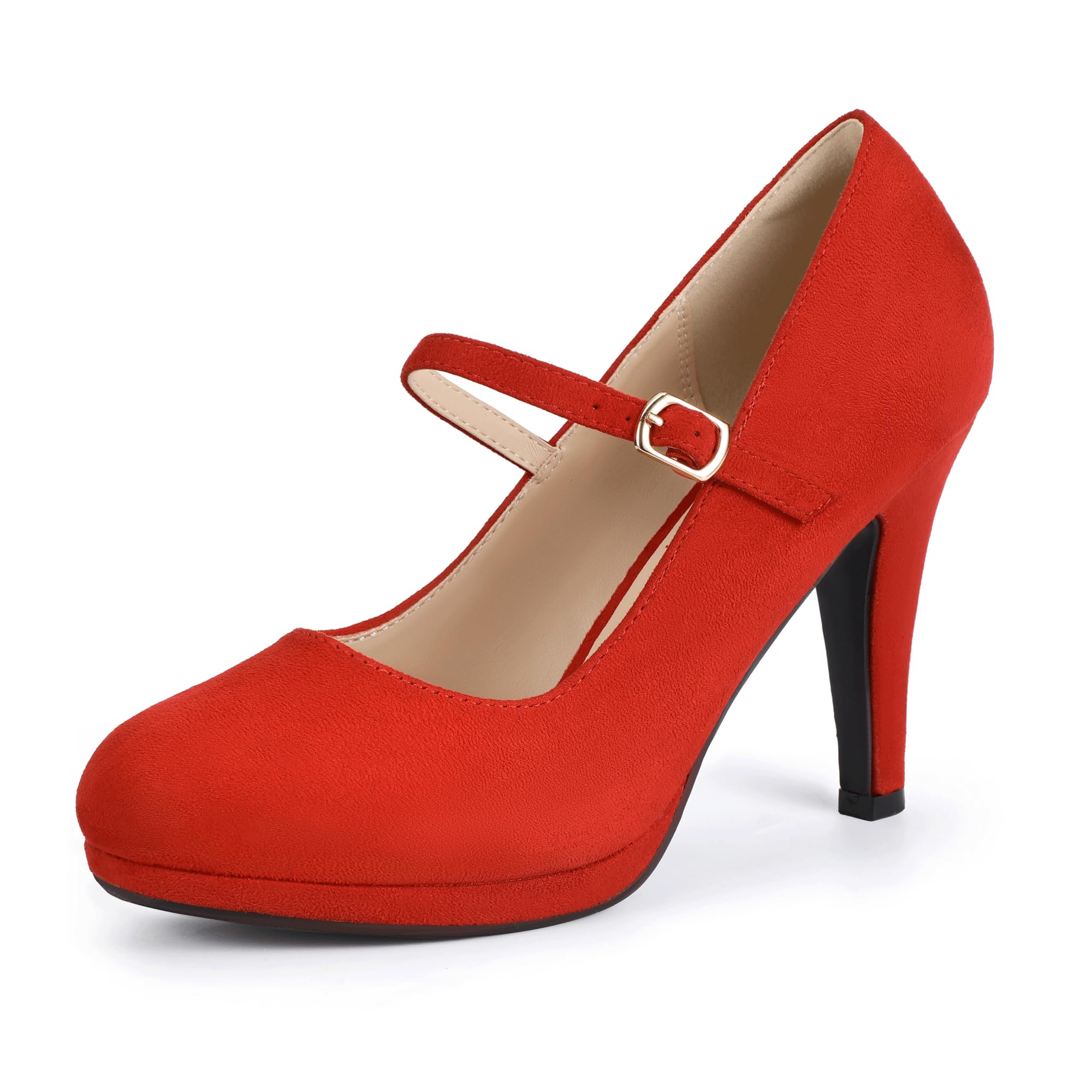 Foto 2 pulgar | Zapatos Idifu Red Suede Mary Jane Con Plataforma Tacones Para Mujer - Venta Internacional.