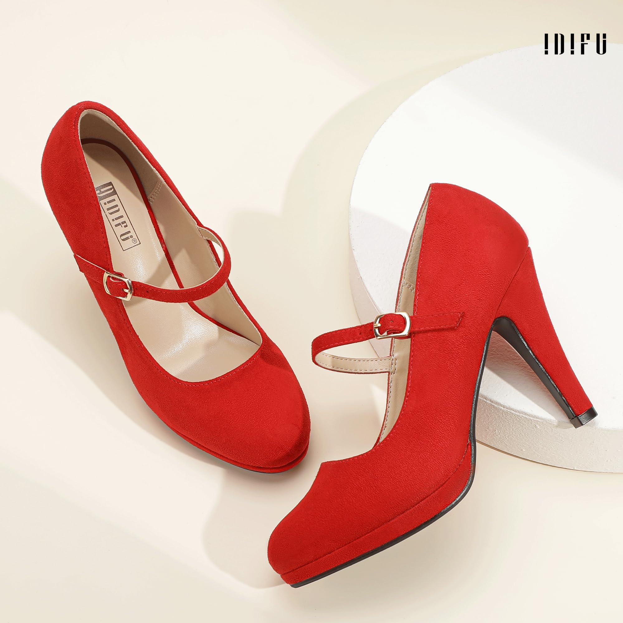 Foto 5 pulgar | Zapatos Idifu Red Suede Mary Jane Con Plataforma Tacones Para Mujer - Venta Internacional.