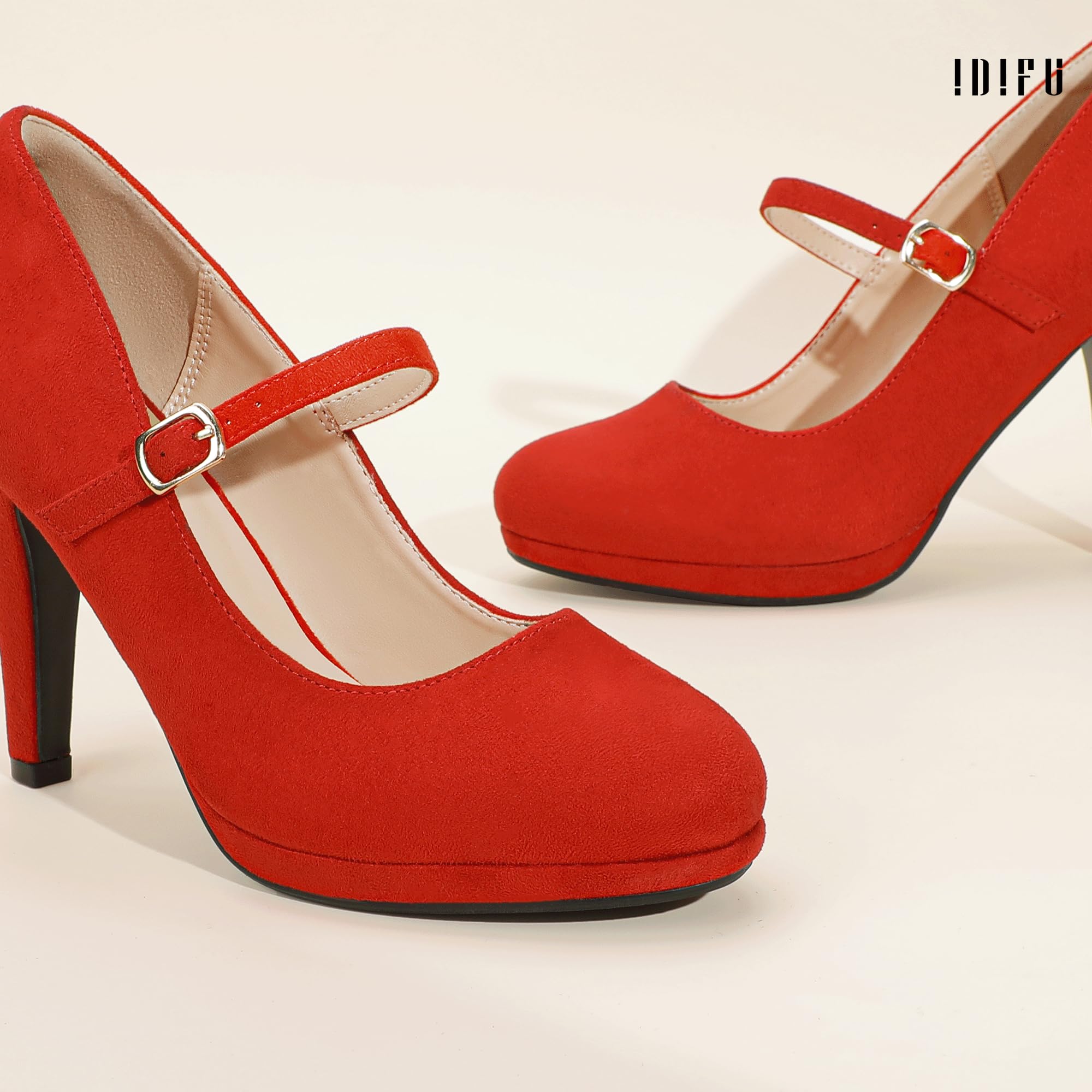 Foto 6 pulgar | Zapatos Idifu Red Suede Mary Jane Con Plataforma Tacones Para Mujer - Venta Internacional.